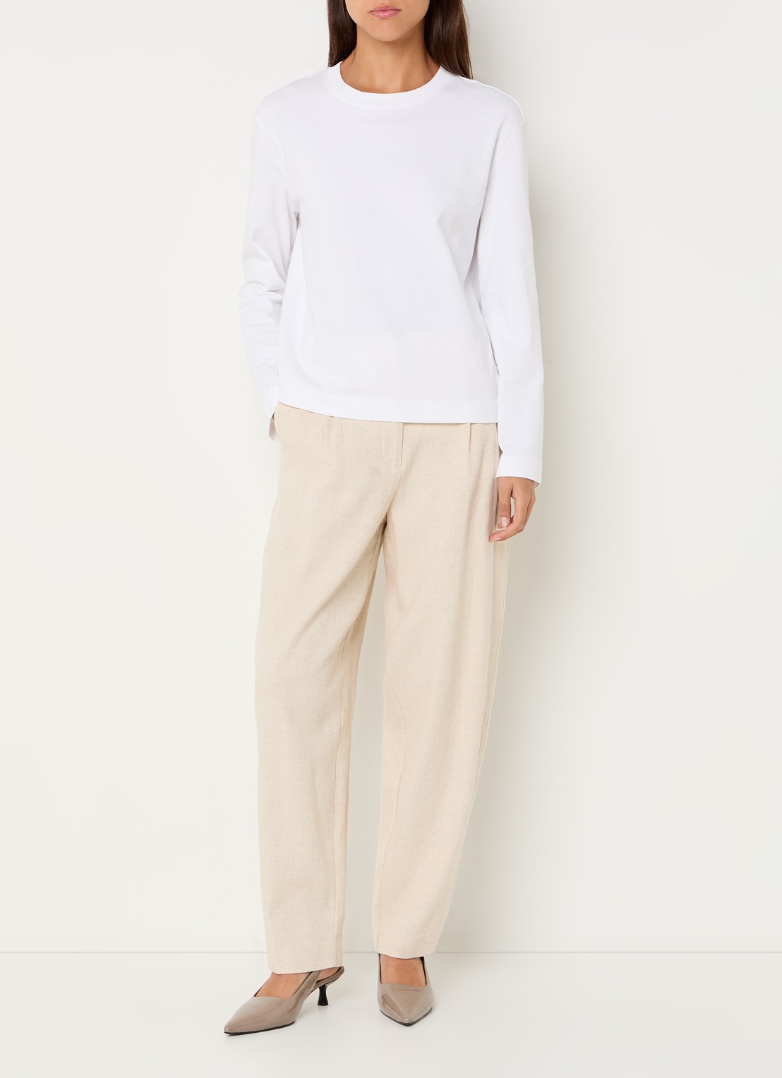 Selected Essential longsleeve met ronde hals - voorkant 4 wit