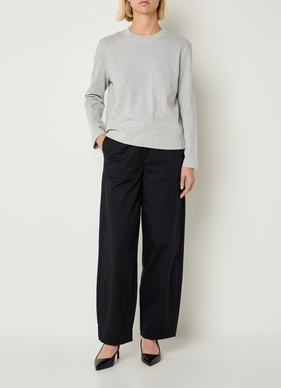 Selected Essential longsleeve met ronde hals - voorkant 2 grijsmele