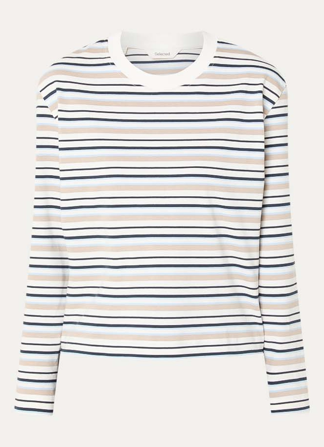 Selected Essential longsleeve met streepprint - voorkant donkerblauw