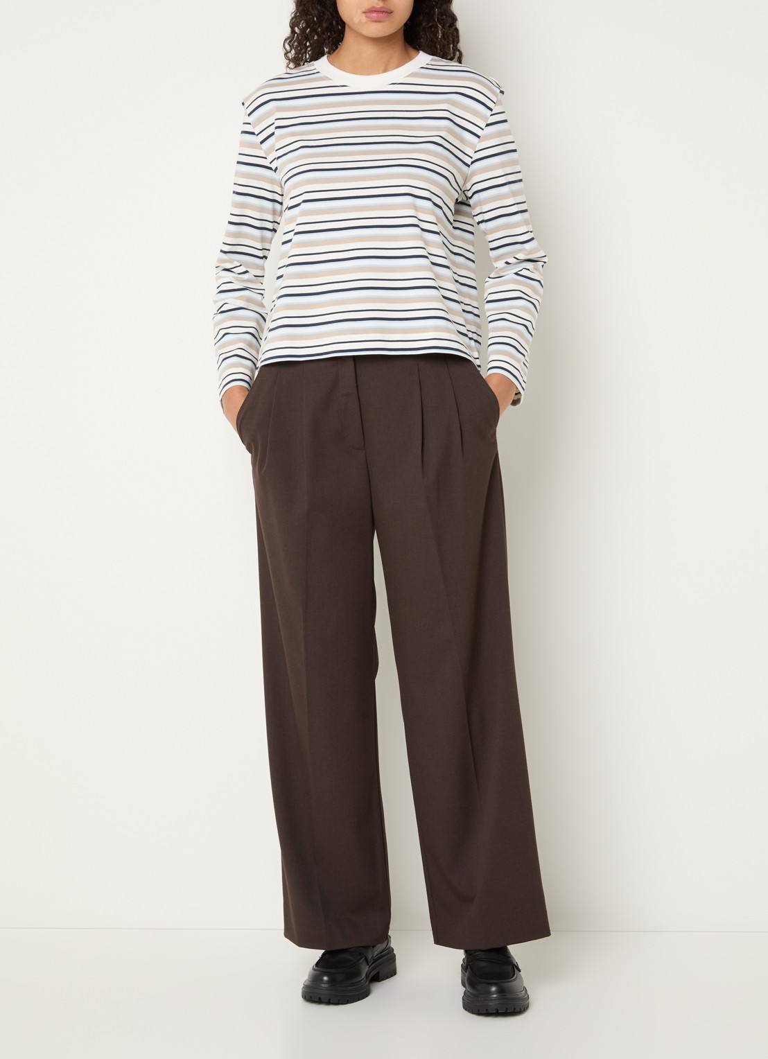 Selected Essential longsleeve met streepprint - voorkant 2 donkerblauw