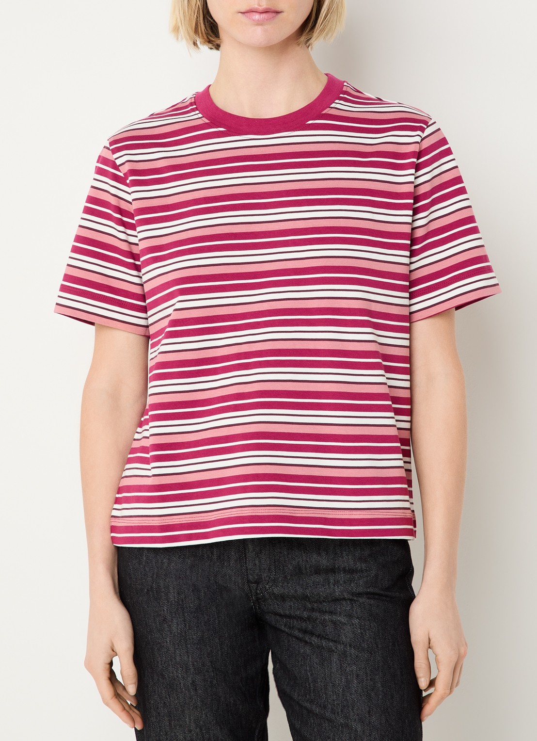 Selected Essential T-shirt met streepprint - detail 2 bordeauxrood