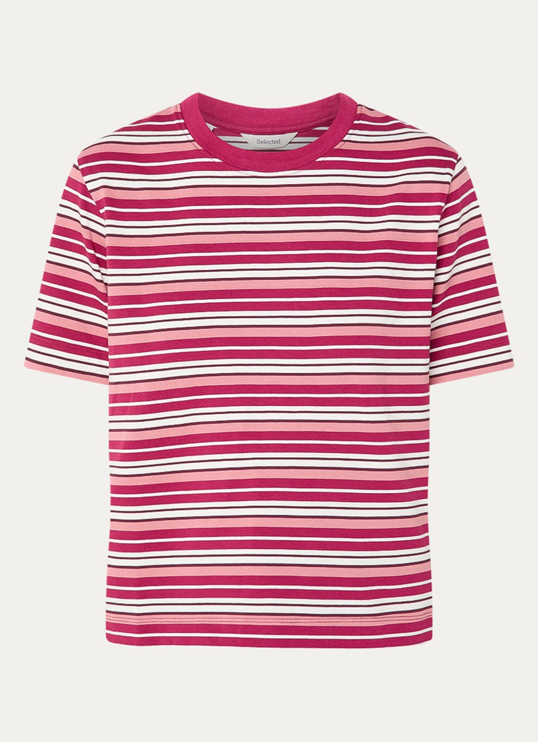 Selected Essential T-shirt met streepprint - voorkant 3 bordeauxrood