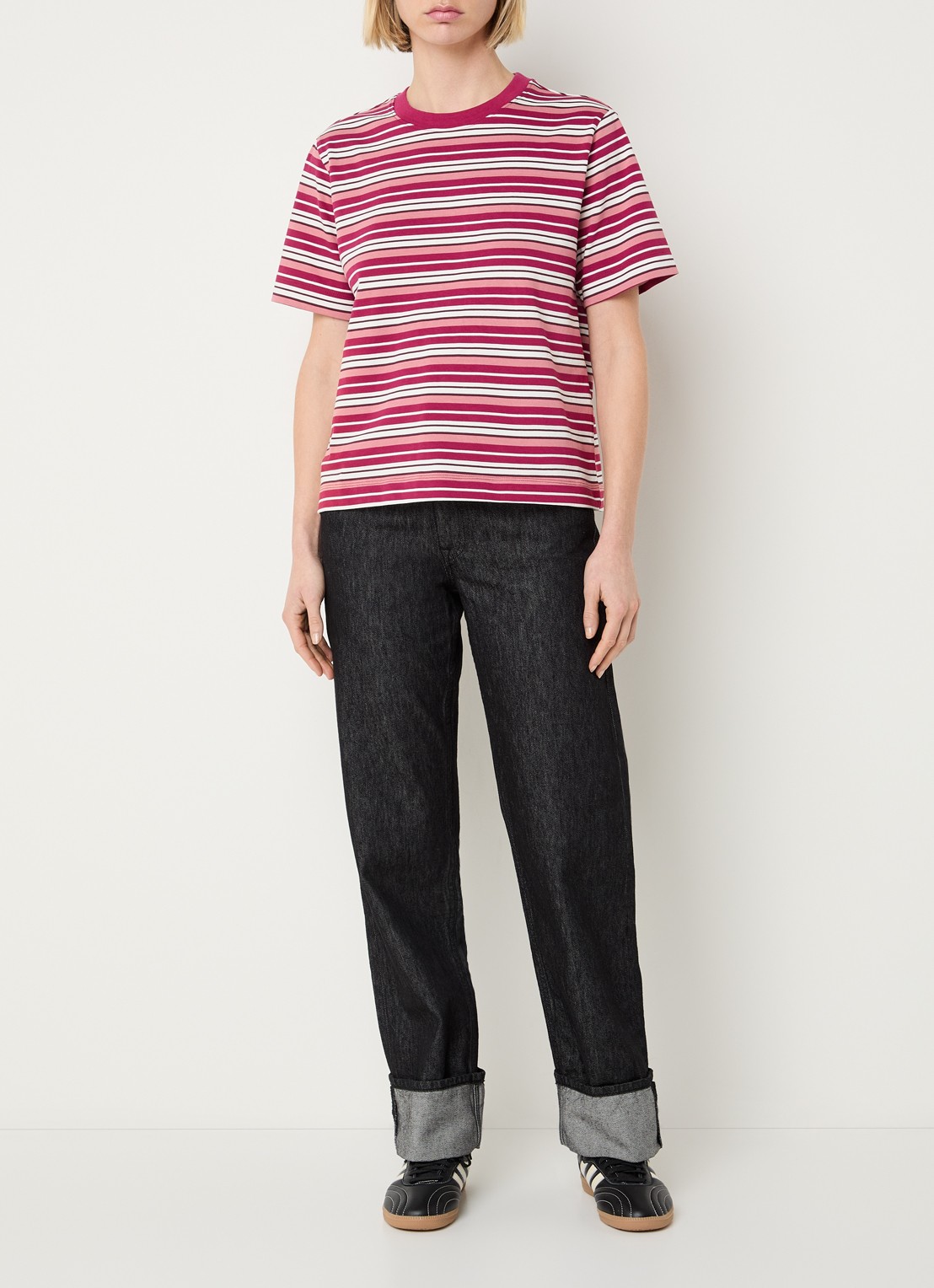 Selected Essential T-shirt met streepprint - voorkant 4 bordeauxrood