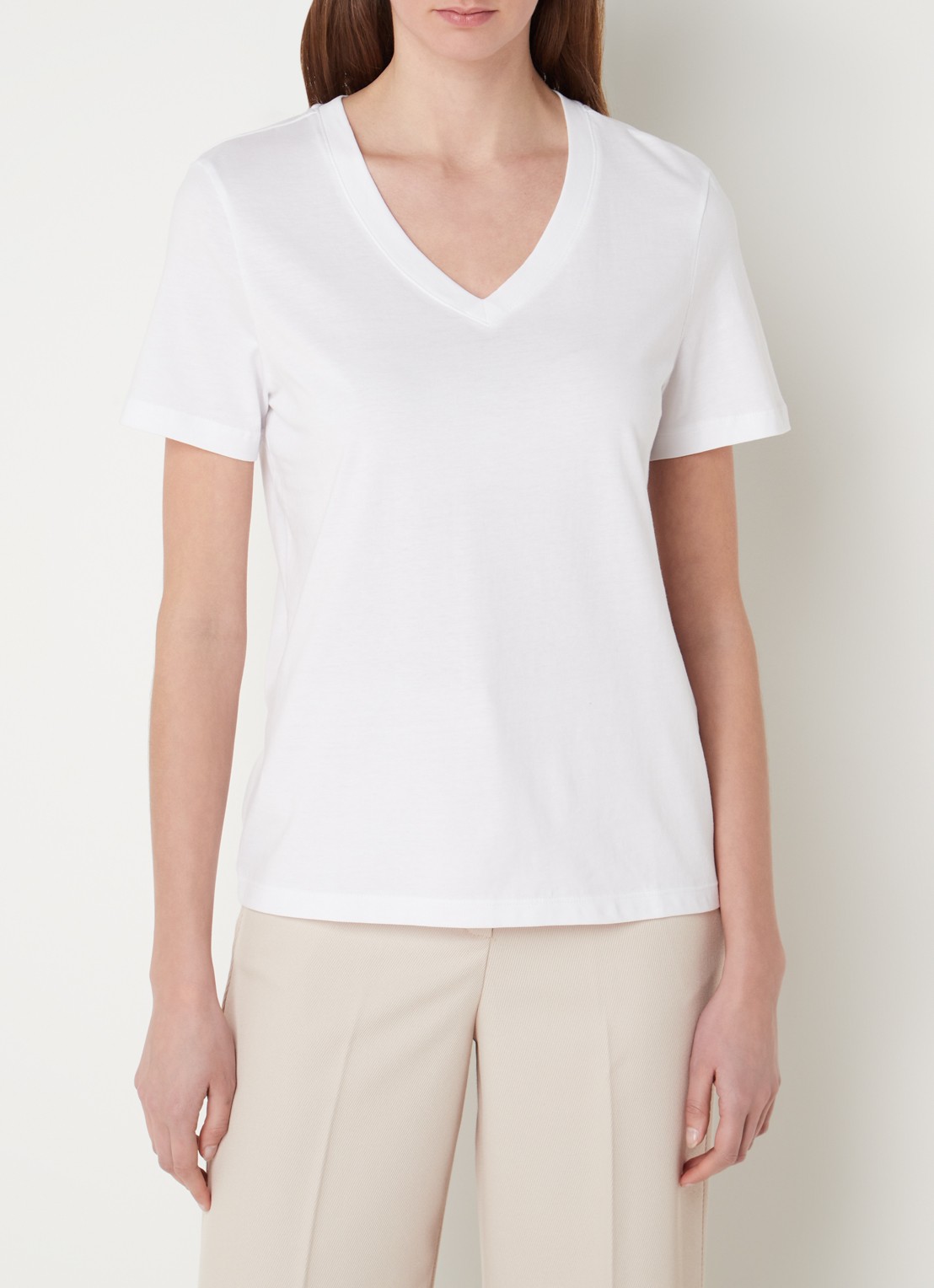 Selected Essential T-shirt van  katoen met V-hals - detail 2 wit