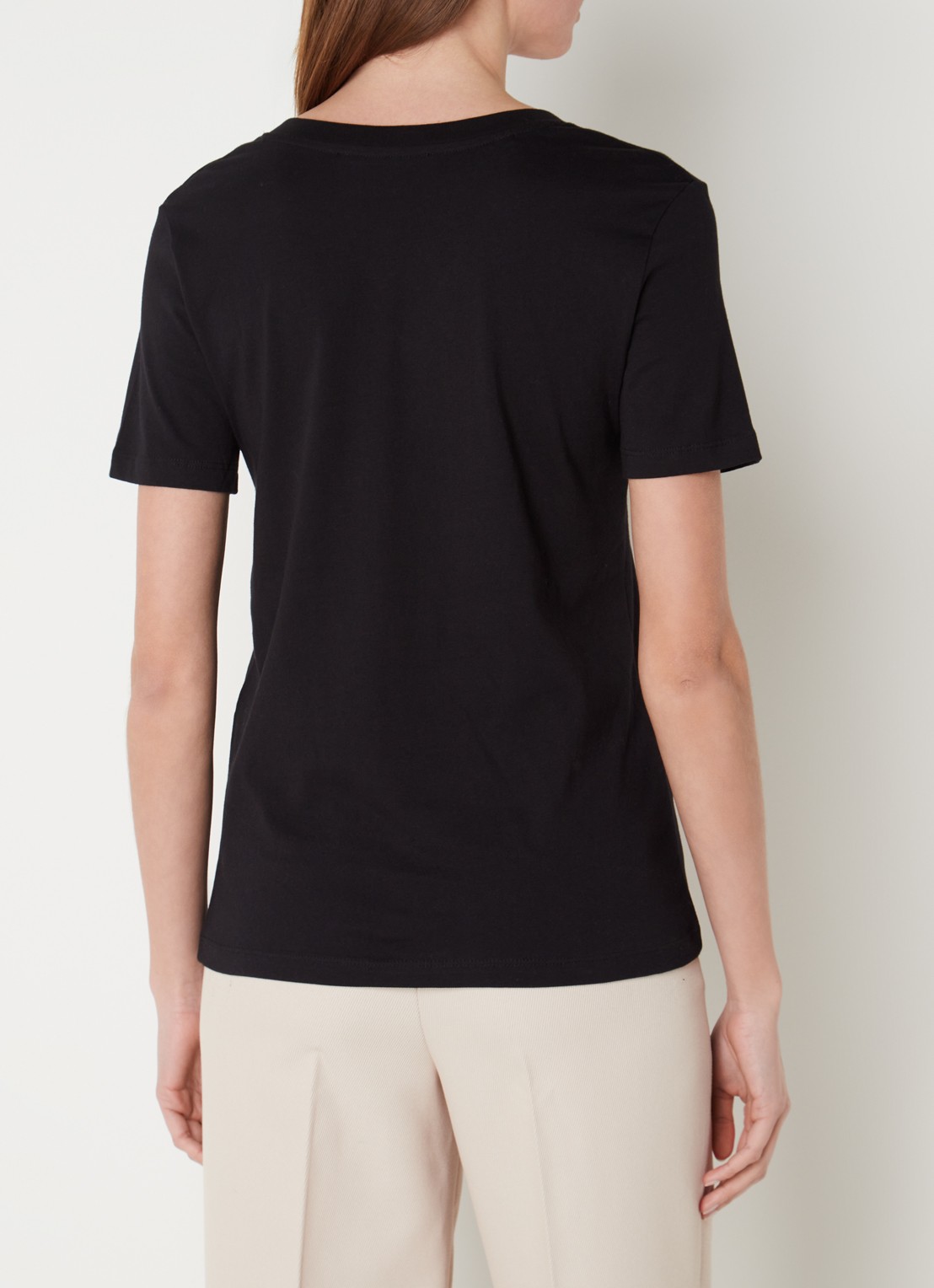 Selected Essential T-shirt van  katoen met V-hals - achterkant zwart