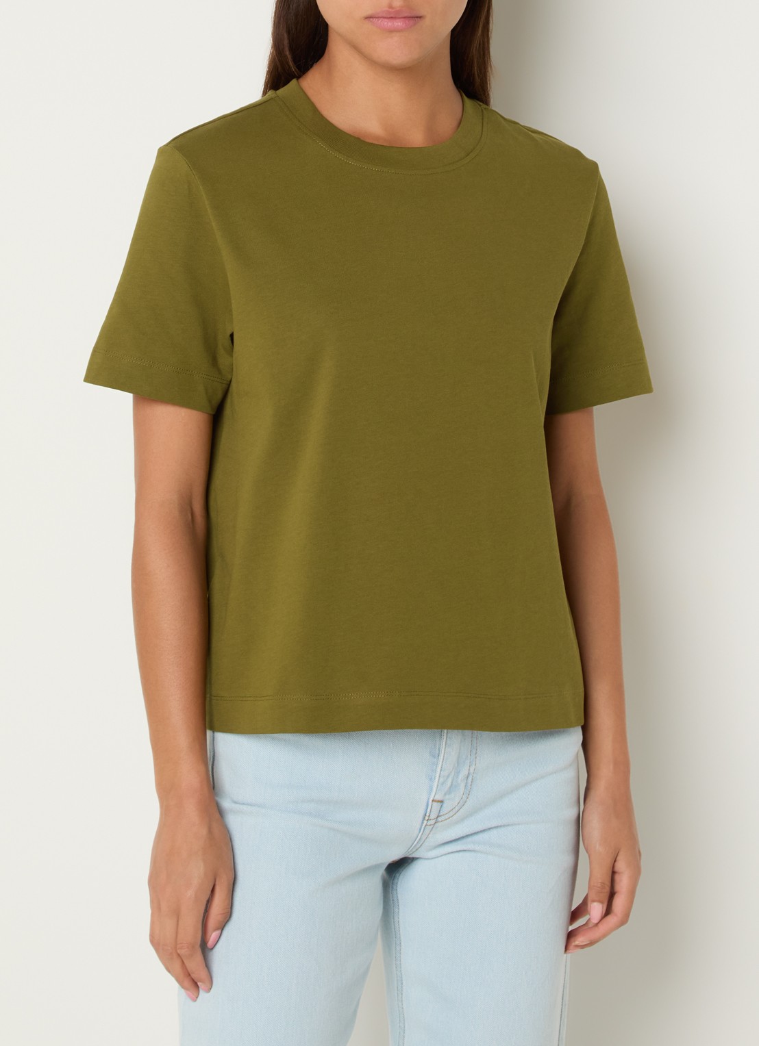 Selected Essential T-shirt van katoen - detail 3 mosgroen
