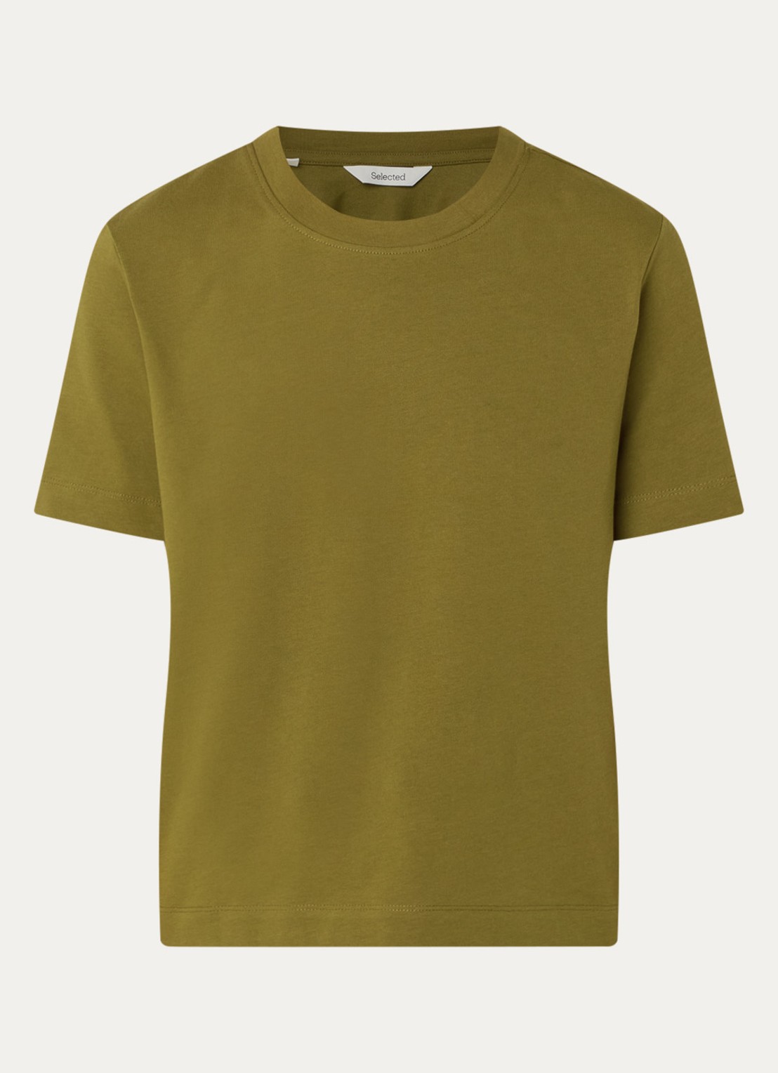 Selected Essential T-shirt van katoen - voorkant mosgroen