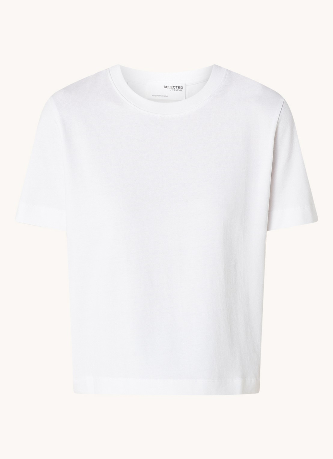 Selected Essential T-shirt van  katoen - voorkant 2 wit
