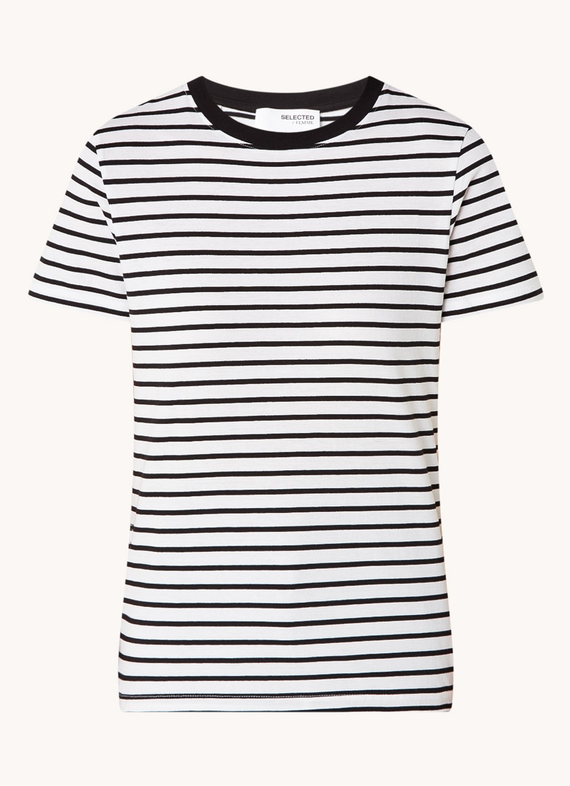 Selected Essentials T-shirt van  katoen met streepprint - voorkant zwart