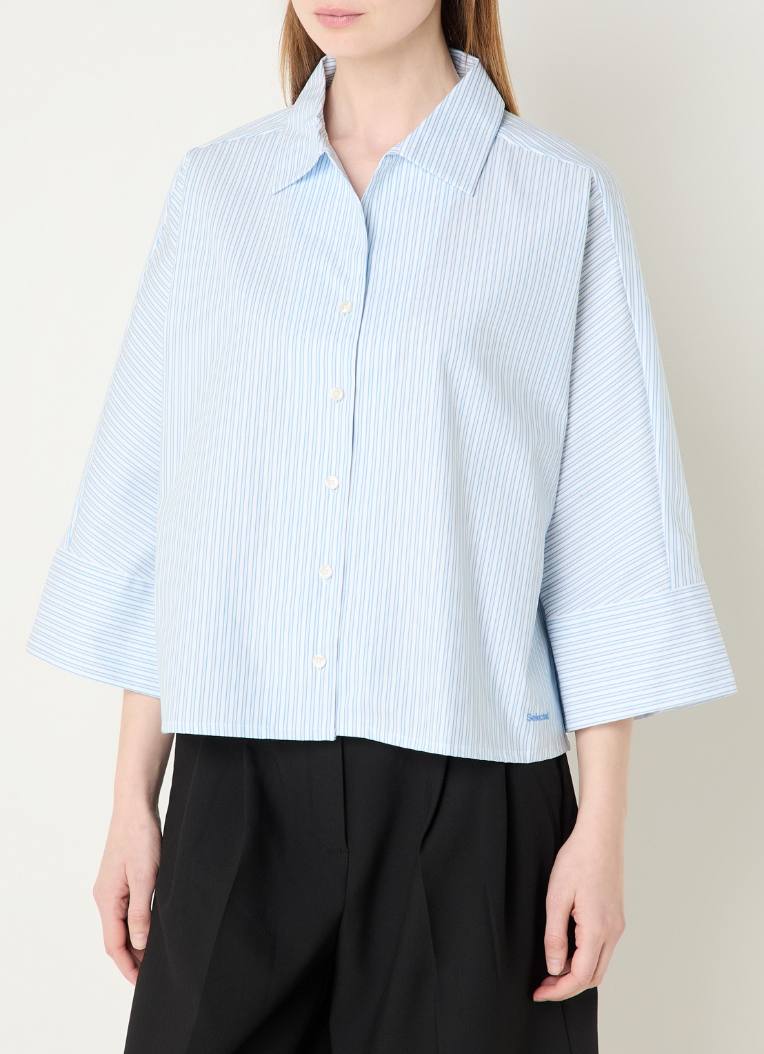 Selected Ester blouse met streepprint - detail 4 lichtblauw