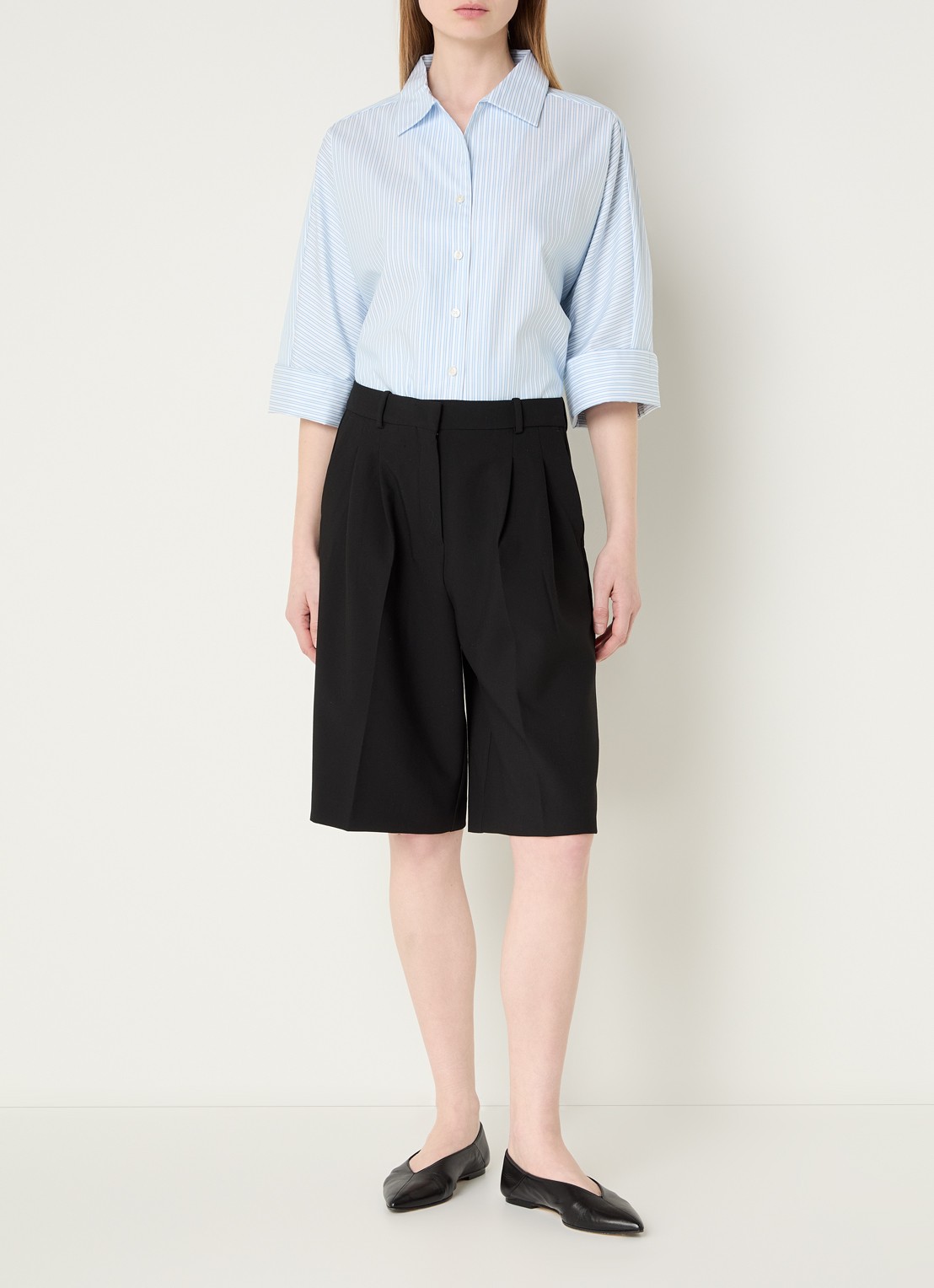 Selected Ester blouse met streepprint - voorkant 3 lichtblauw