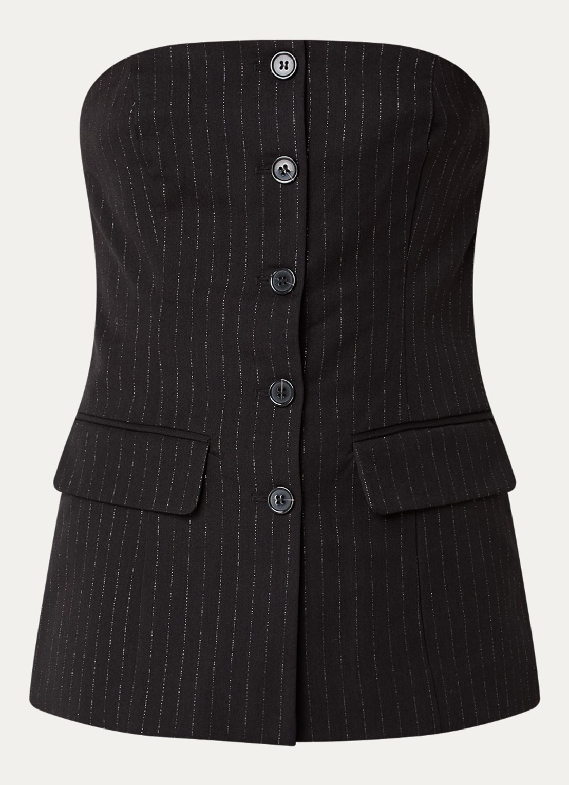 Selected Feli top met krijtstreep en glansdraad - voorkant 3 zwart