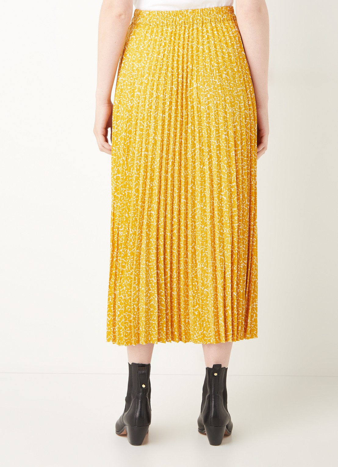 Selected Femme Alexis midi plooirok met print - achterkant 2 okergeel