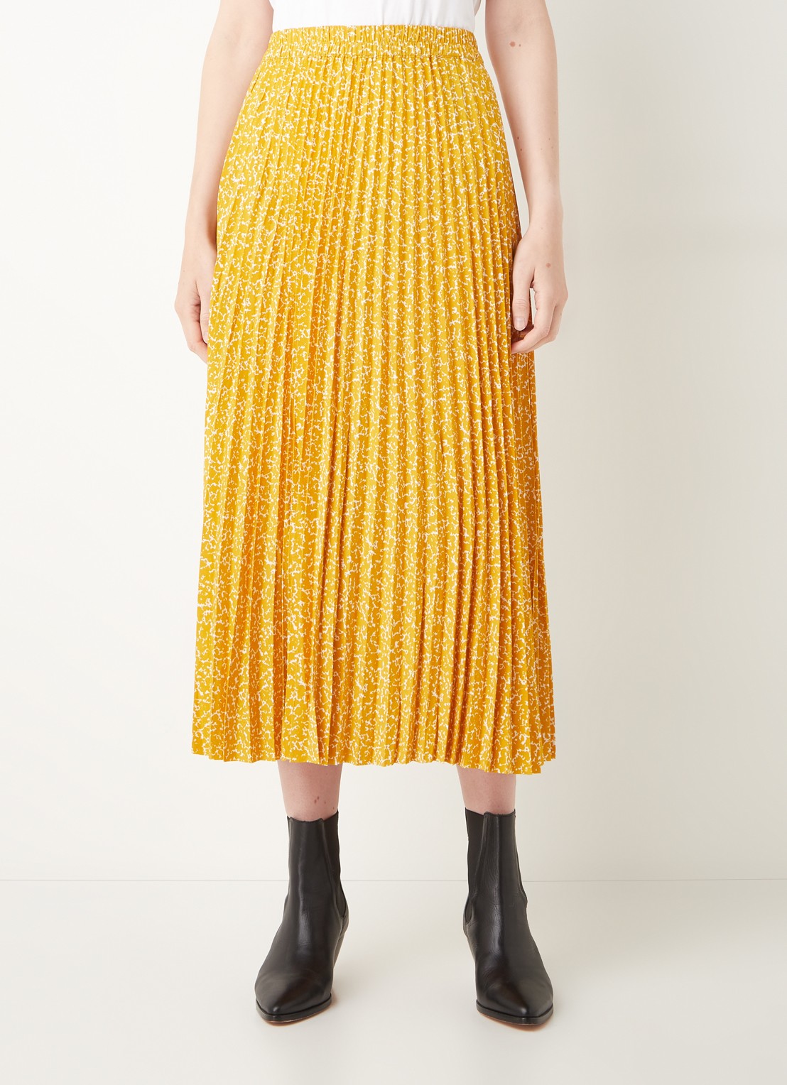 Selected Femme Alexis midi plooirok met print - detail okergeel