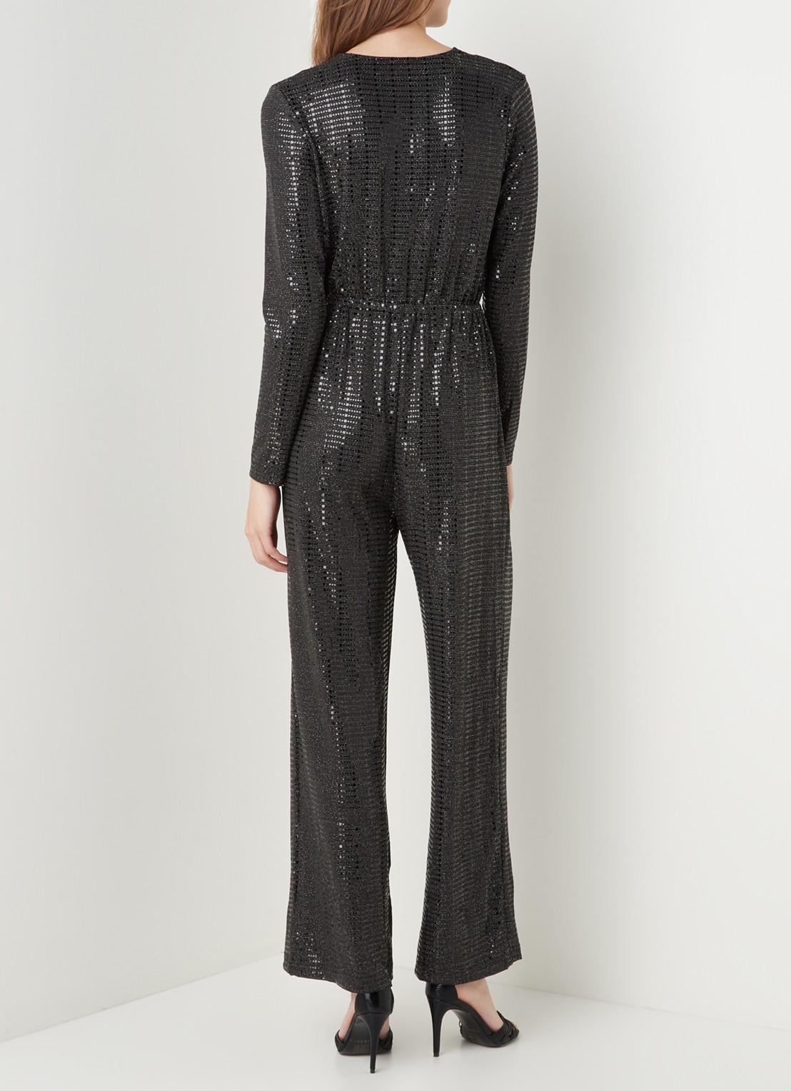 Selected Femme Sandra wide fit jumpsuit met glitter - achterkant 4 zwart