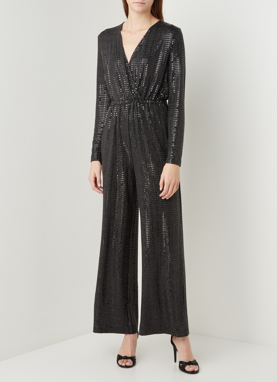 Selected Femme Sandra wide fit jumpsuit met glitter - detail 3 zwart