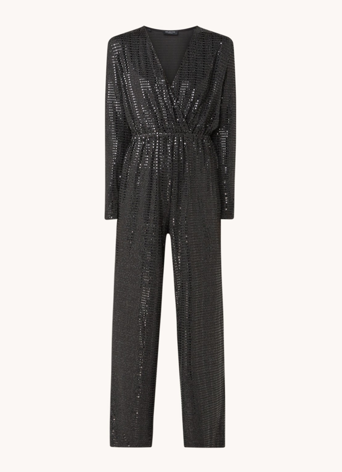Selected Femme Sandra wide fit jumpsuit met glitter - voorkant zwart
