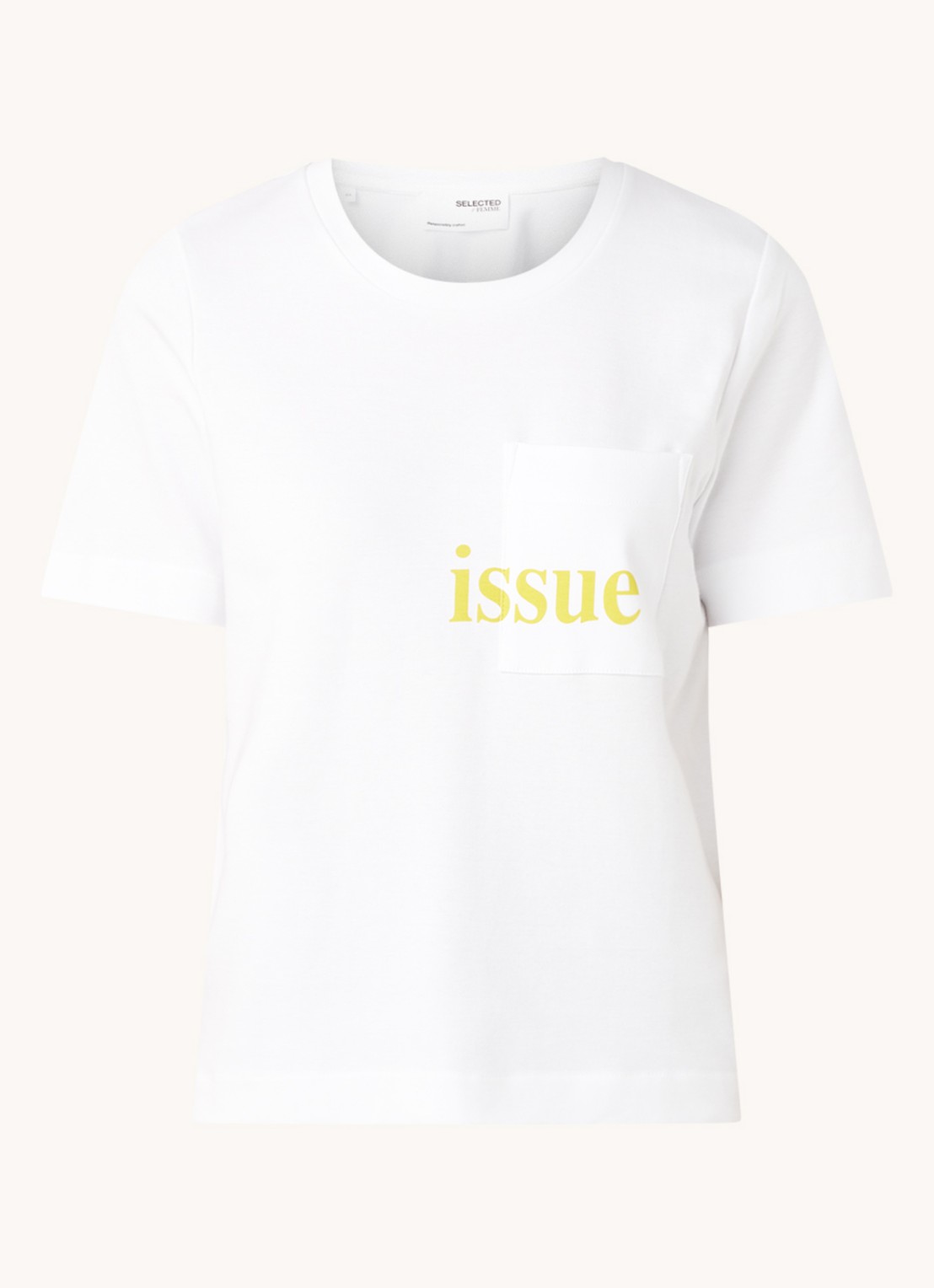 Selected Femme Studio T-shirt met borstzak en frontprint - voorkant wit