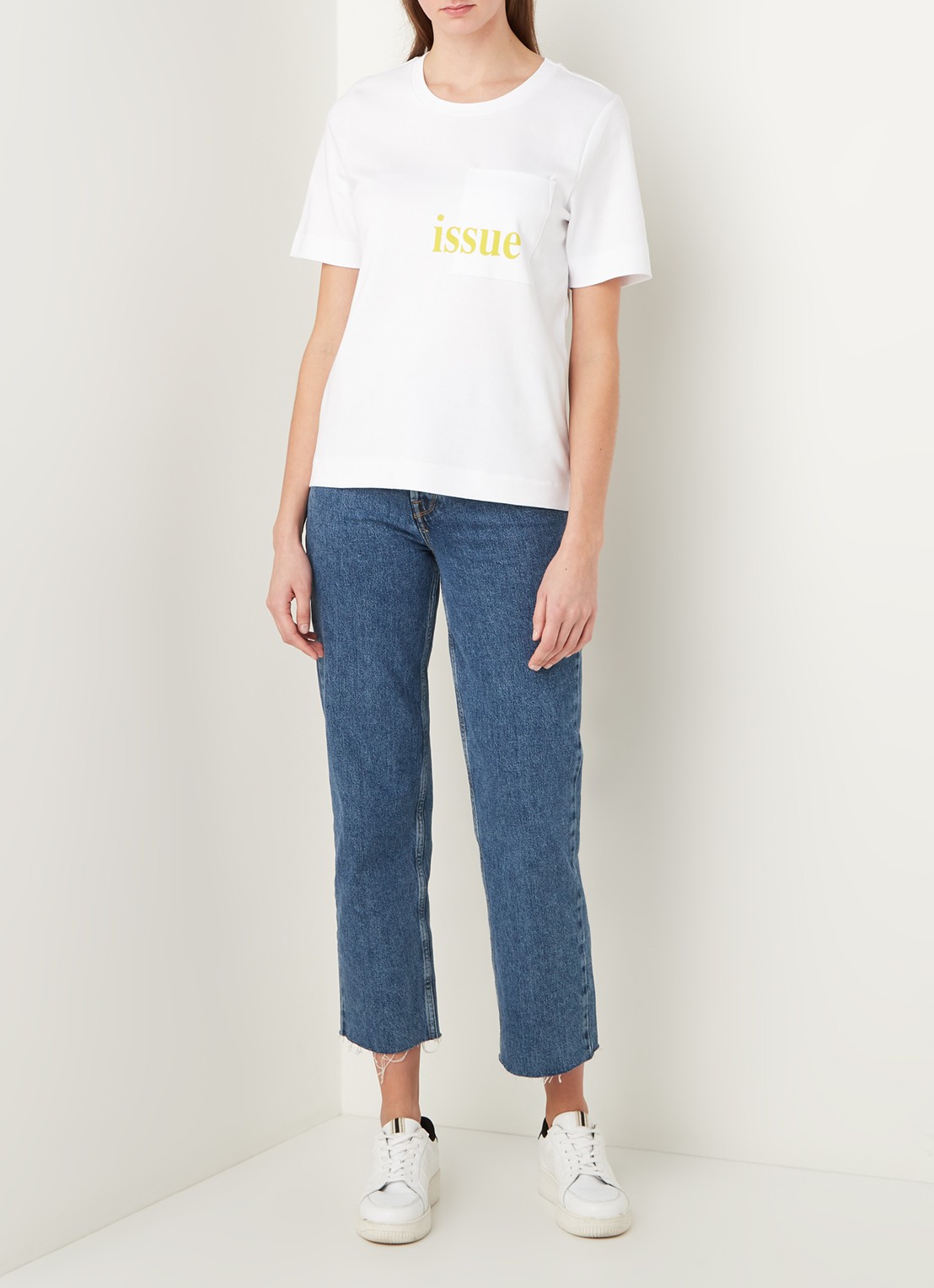 Selected Femme Studio T-shirt met borstzak en frontprint - voorkant 2 wit