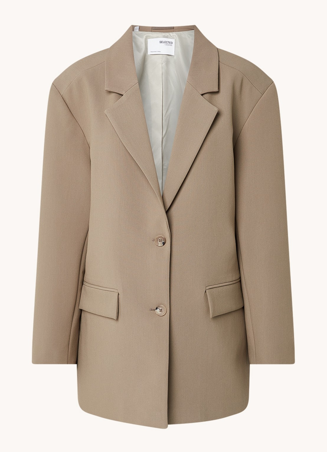 Selected Femme Vinnie oversized blazer met klepzakken  - voorkant 2 donker beige