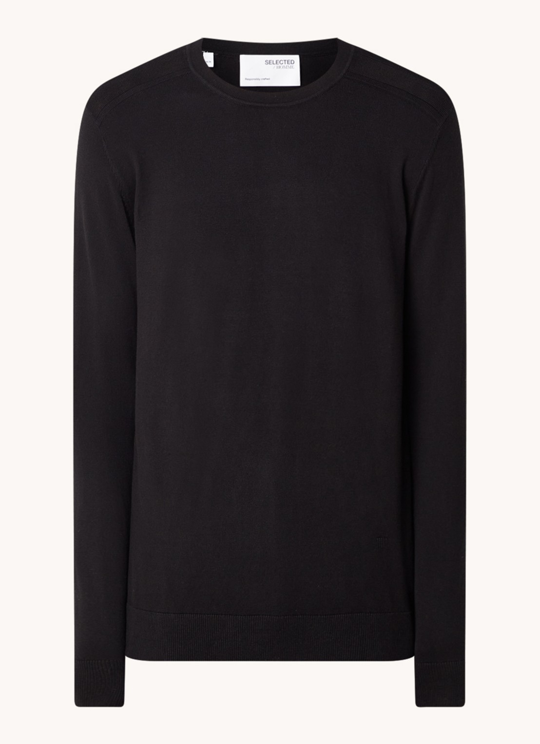 Selected Fijngebreide pullover met ronde hals - voorkant zwart