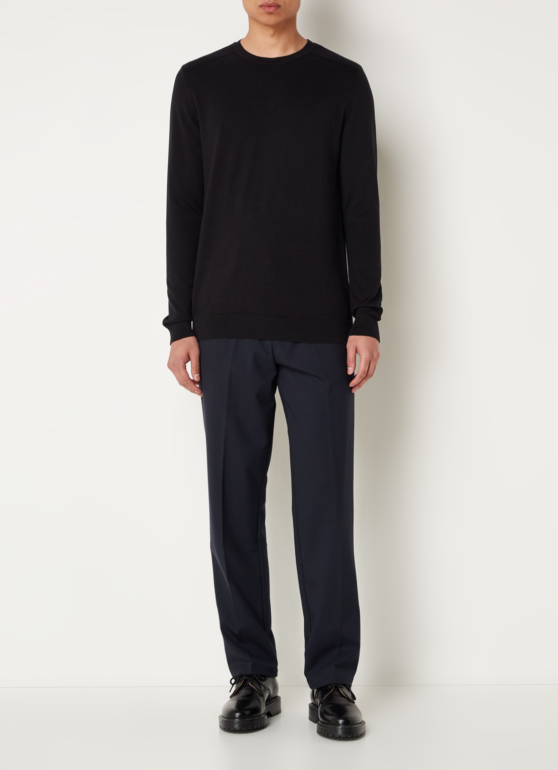 Selected Fijngebreide pullover met ronde hals - voorkant 2 zwart