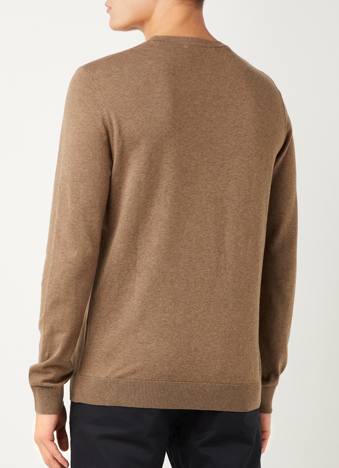 Selected Fijngebreide pullover met ronde hals - achterkant lichtbruin