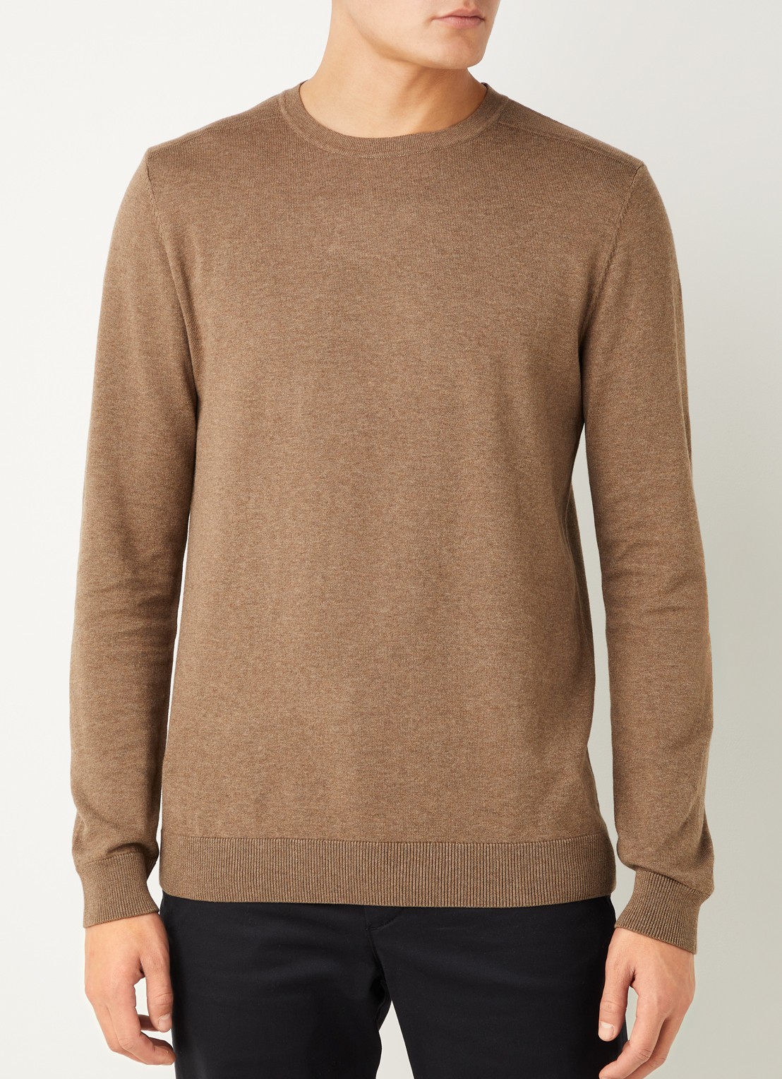 Selected Fijngebreide pullover met ronde hals - detail 4 lichtbruin