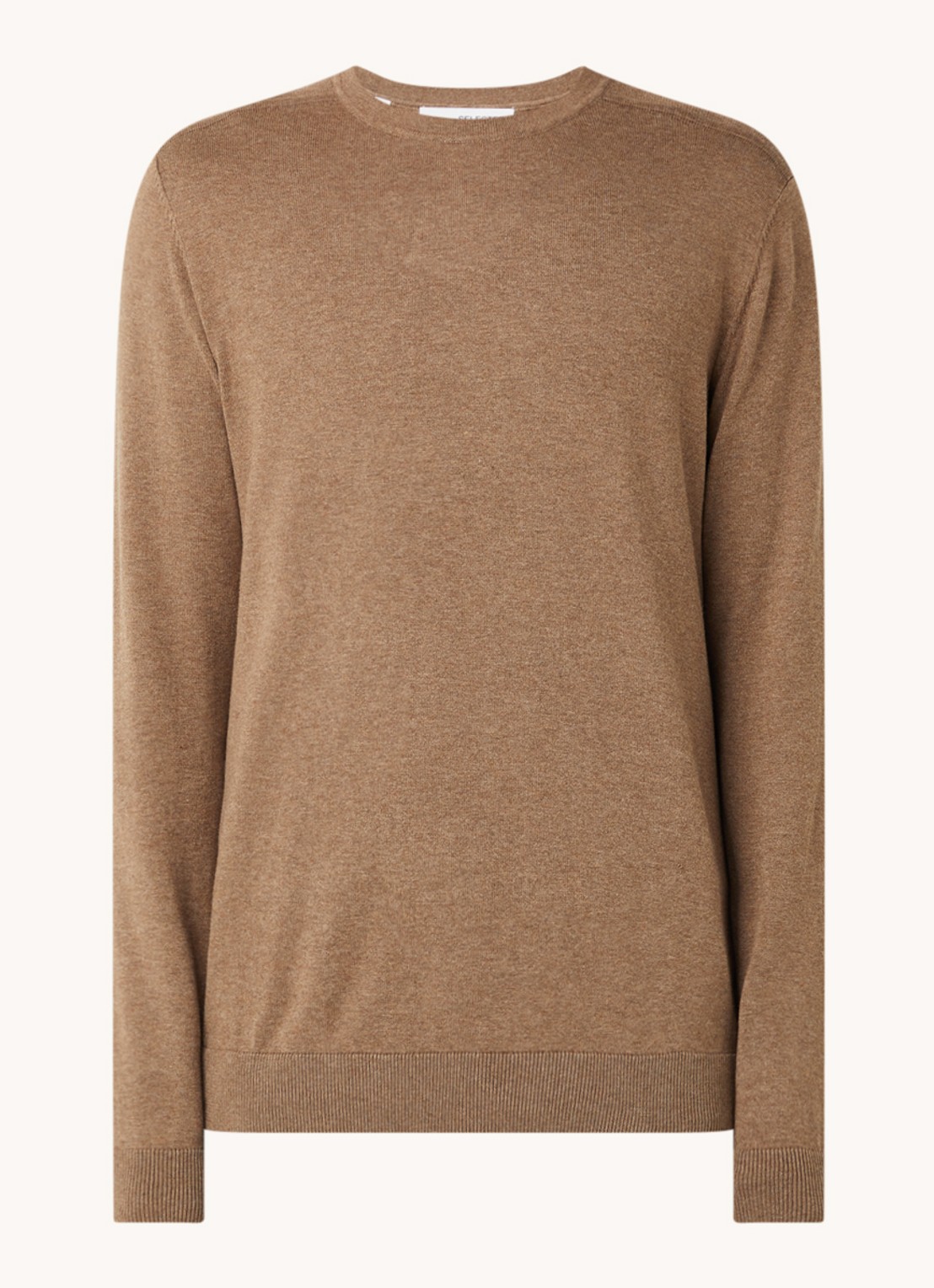 Selected Fijngebreide pullover met ronde hals - voorkant 2 lichtbruin