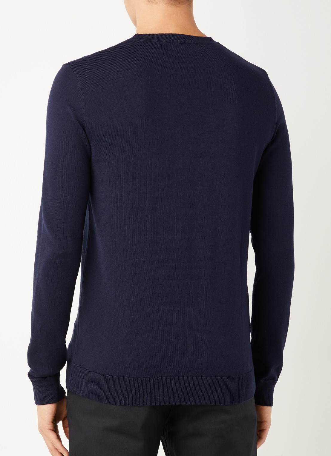 Selected Fijngebreide pullover met ronde hals - achterkant donkerblauw