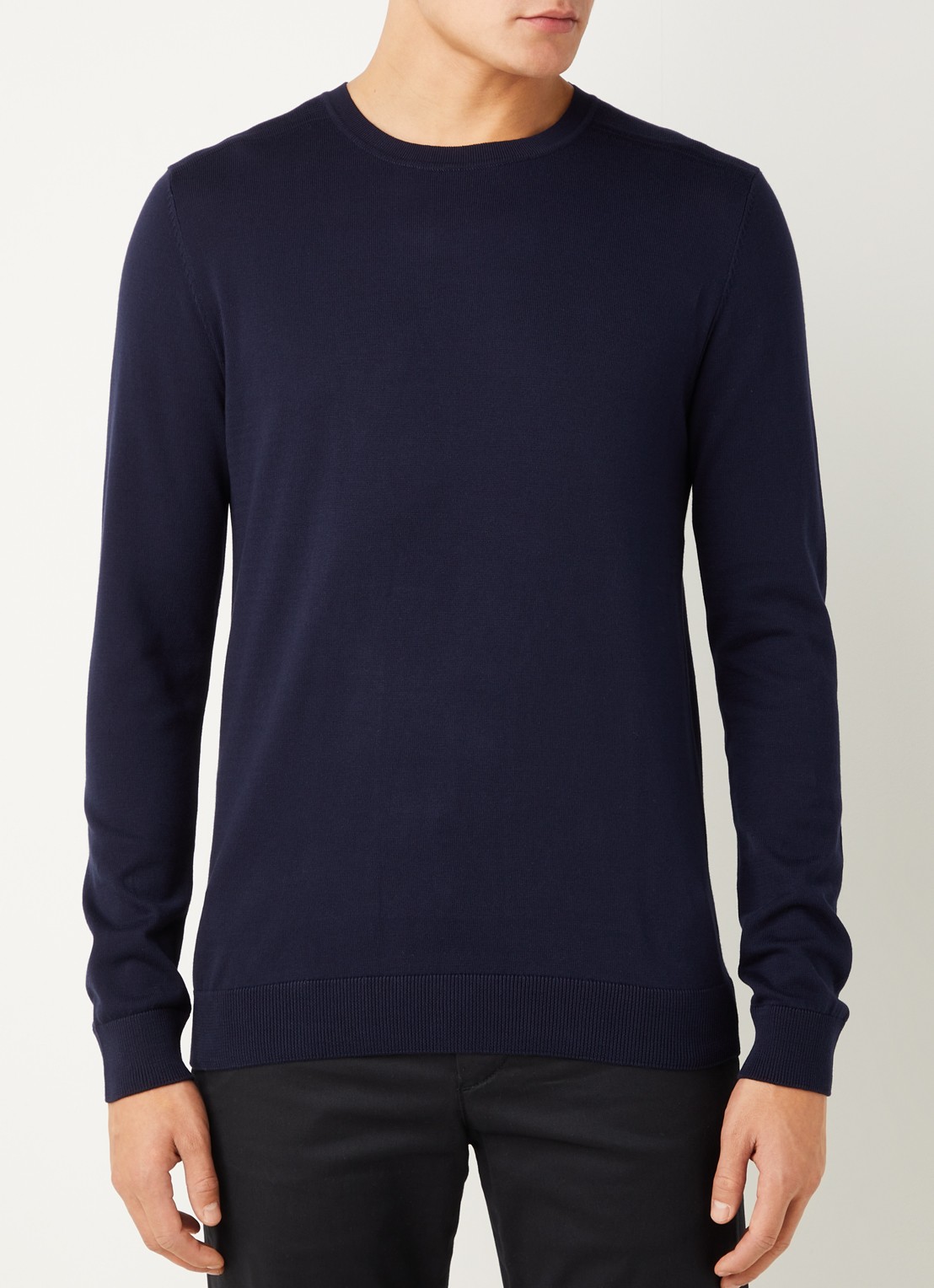 Selected Fijngebreide pullover met ronde hals - detail 2 donkerblauw
