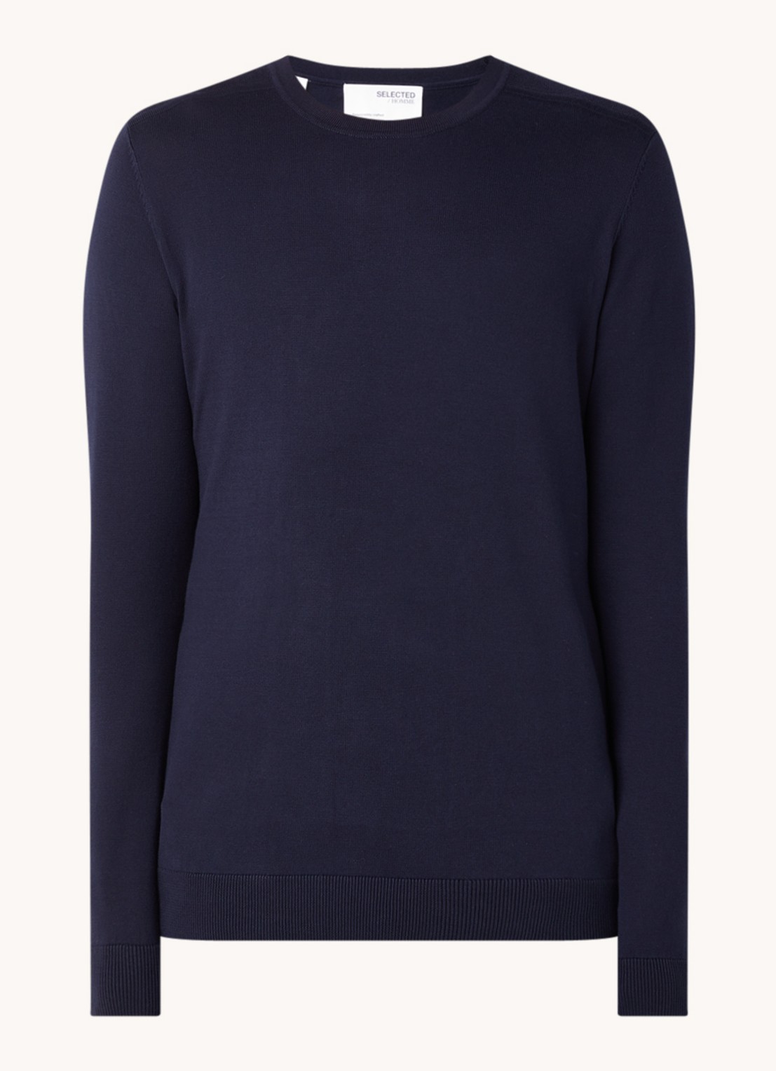Selected Fijngebreide pullover met ronde hals - voorkant 3 donkerblauw