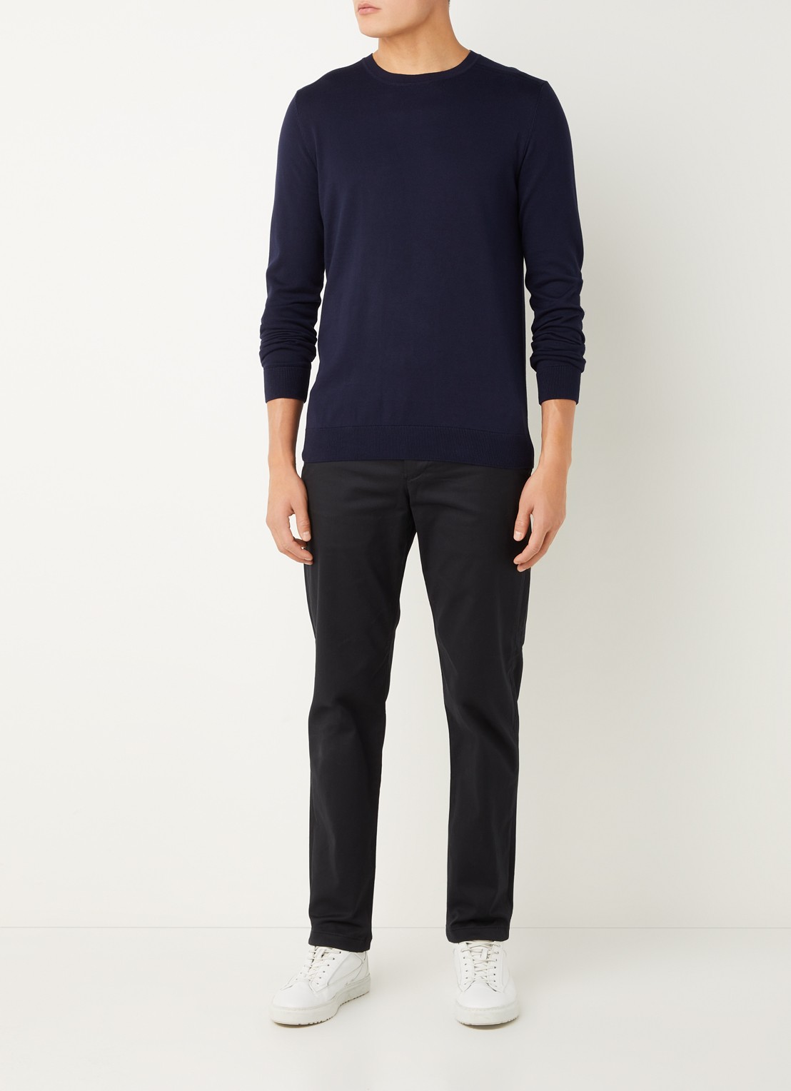 Selected Fijngebreide pullover met ronde hals - voorkant 4 donkerblauw