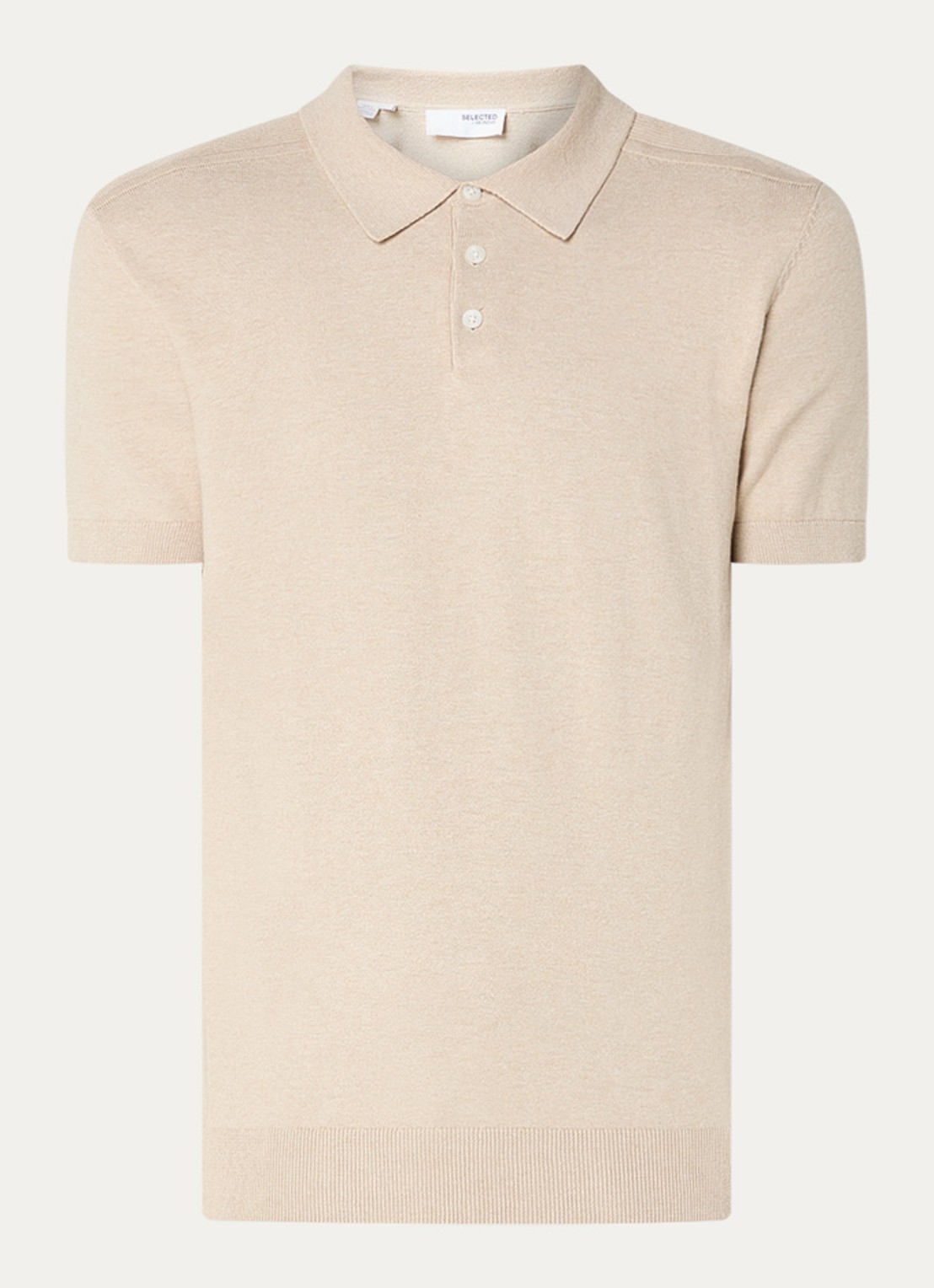 Selected Fijngebreide regular fit polo in  katoenblend - voorkant 3 creme