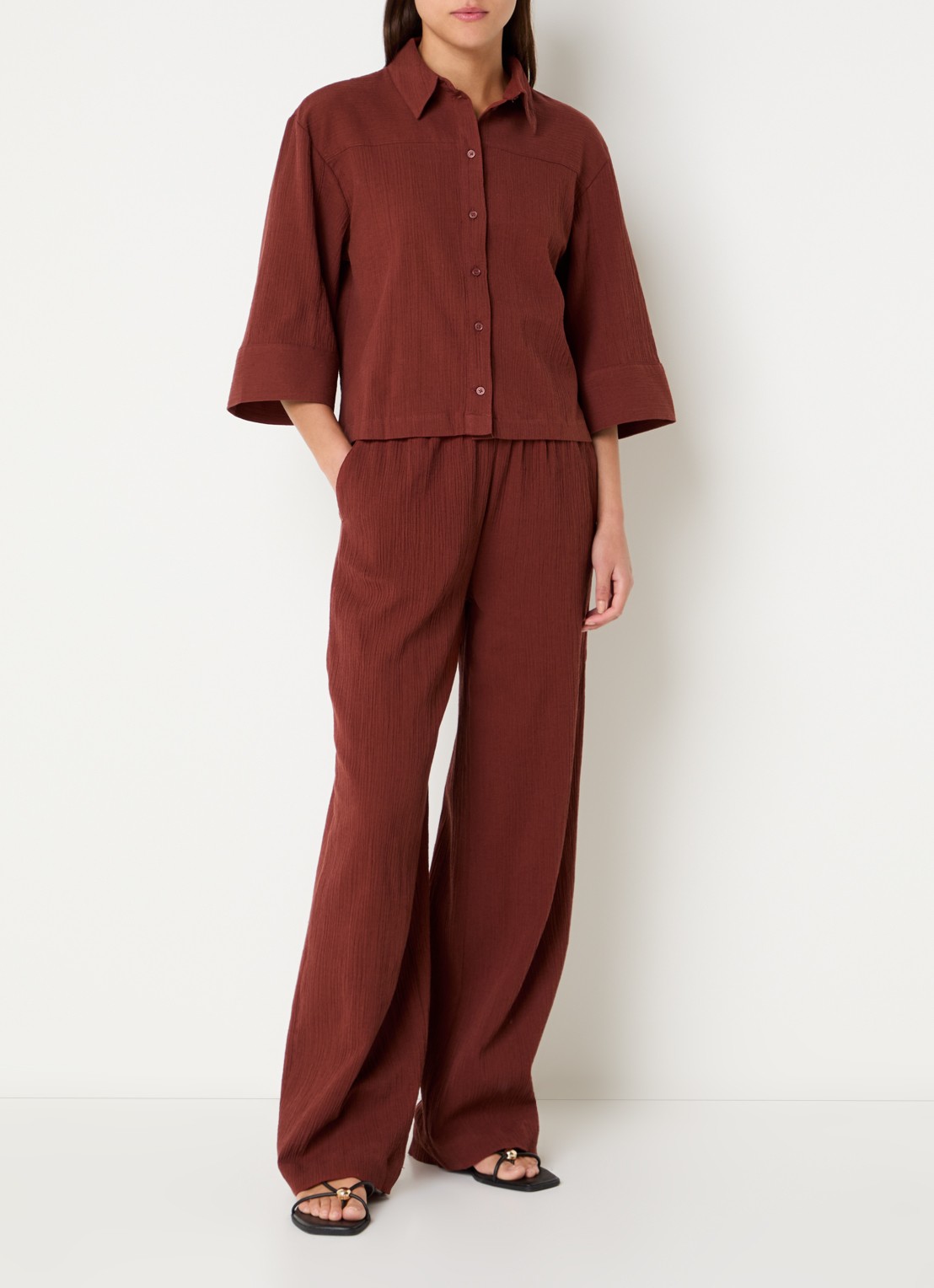 Selected Finnie blouse in linnenblend - voorkant 3 donkerrood