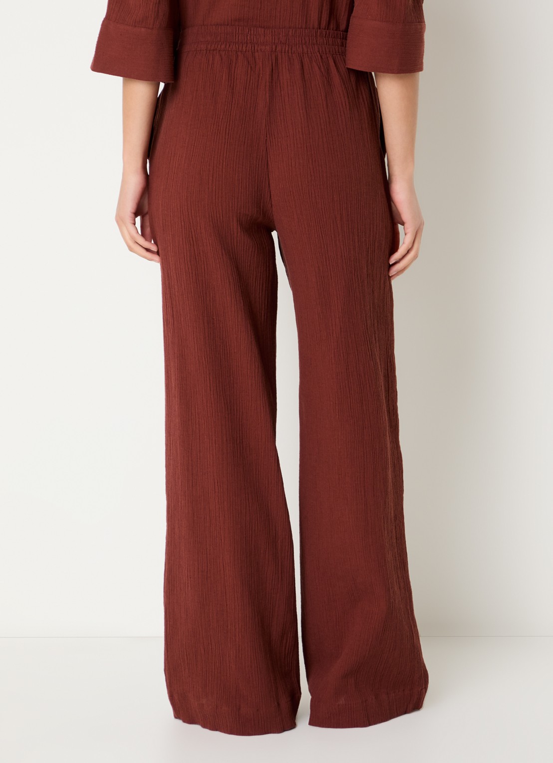 Selected Finnie high waist loose fit pantalon in linnenblend - achterkant 3 steenrood
