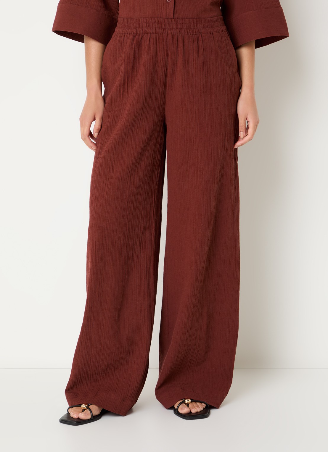 Selected Finnie high waist loose fit pantalon in linnenblend - detail 4 steenrood