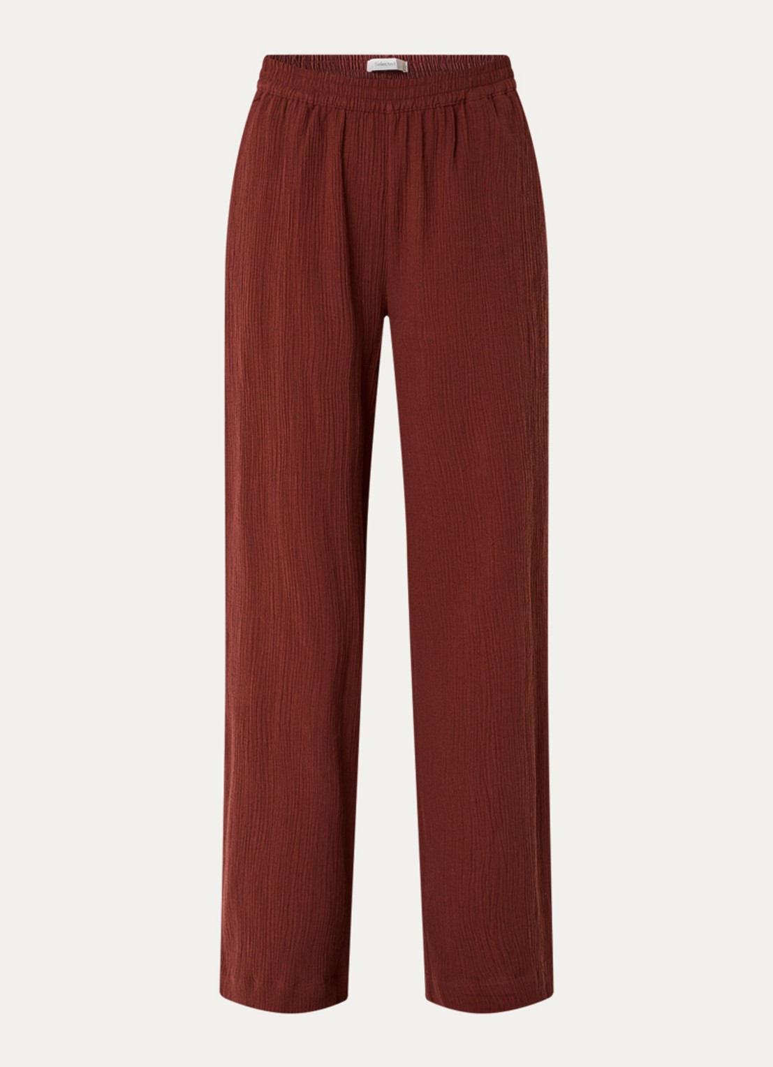 Selected Finnie high waist loose fit pantalon in linnenblend - voorkant steenrood