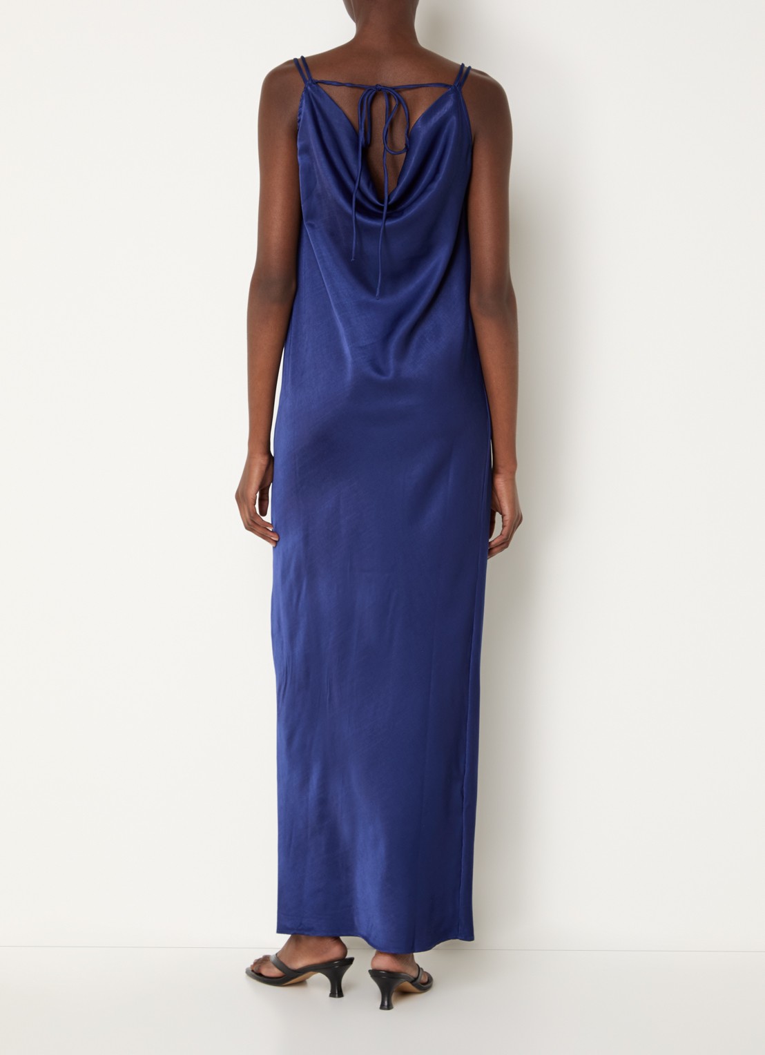 Selected Fiona maxi slip jurk van satijn met split - achterkant donkerblauw