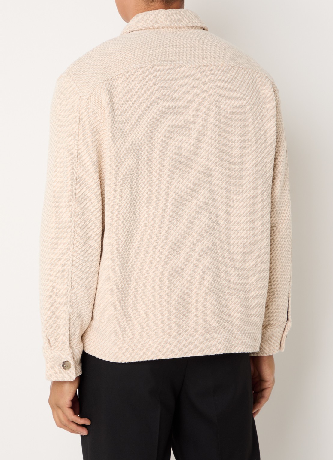 Selected Fred comfort fit overshirt met visgraatdessin en structuur - achterkant 2 beige