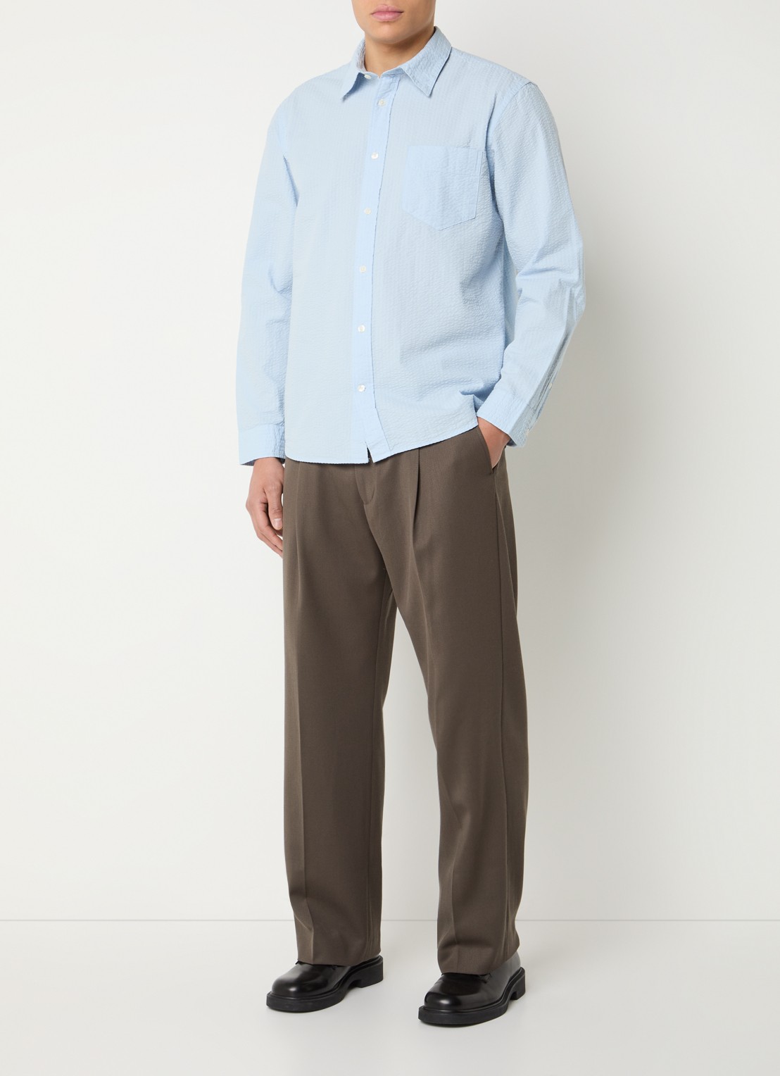 Selected Freddie regular fit overhemd met structuur - voorkant 2 lichtblauw