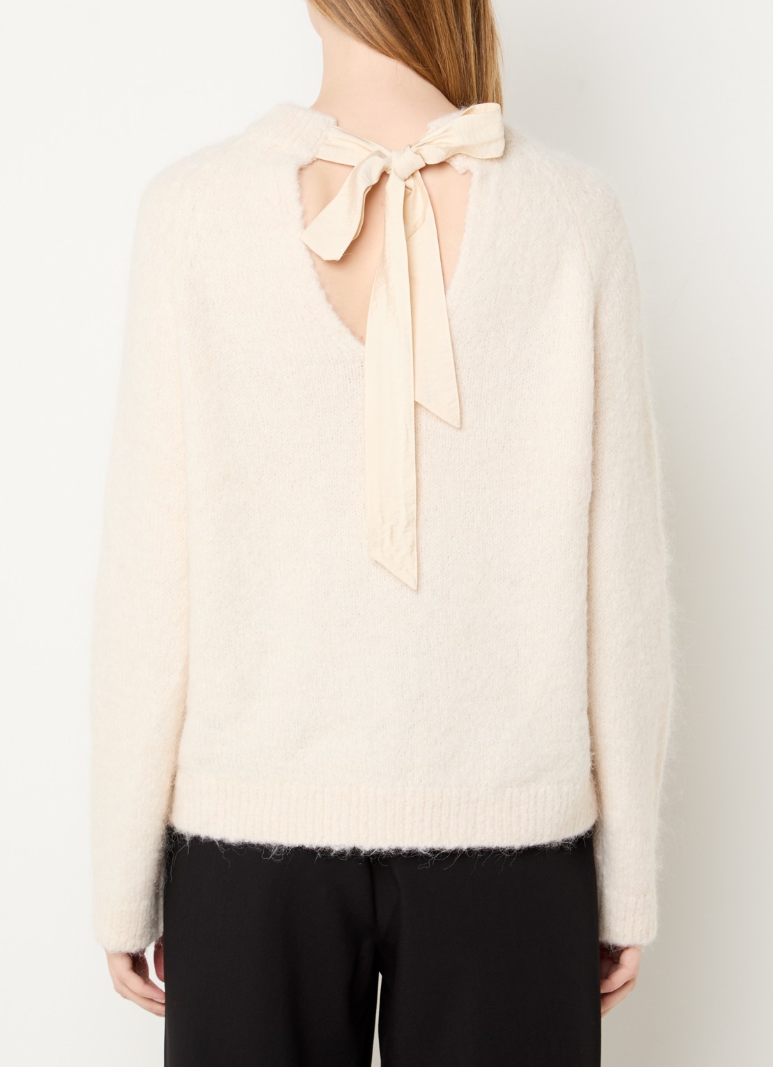 Selected Gabella fijngebreide trui in alpaca wolblend met gestrikt detail - achterkant 4 creme