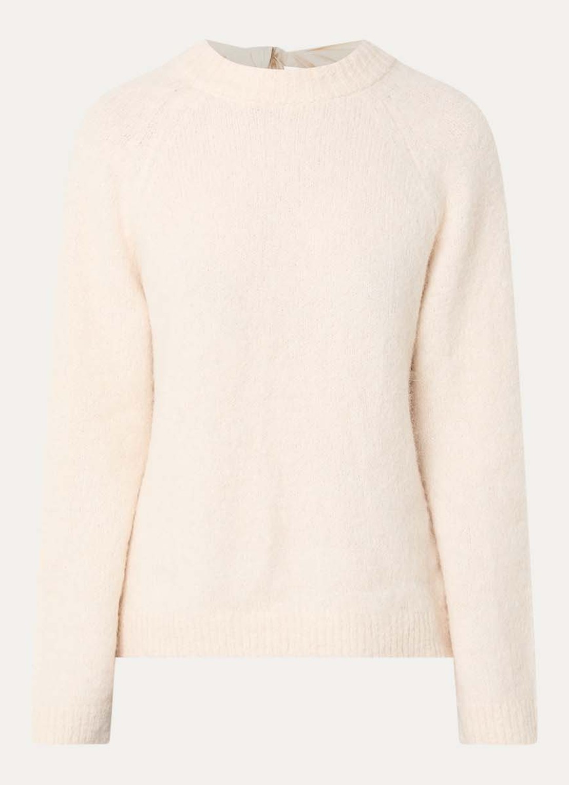Selected Gabella fijngebreide trui in alpaca wolblend met gestrikt detail - voorkant creme