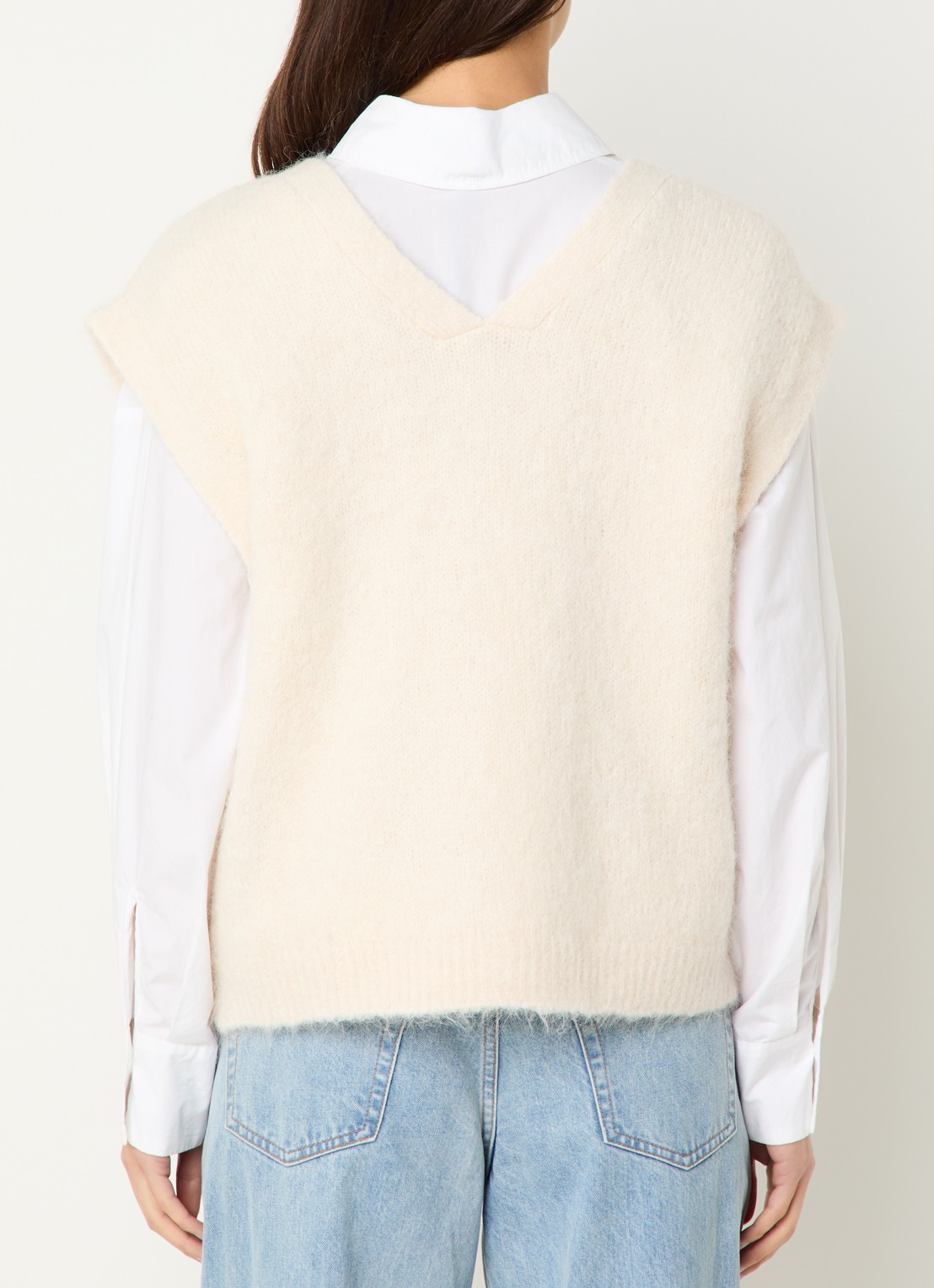 Selected Gabella grofgebreid gilet in alpaca wolblend - achterkant creme