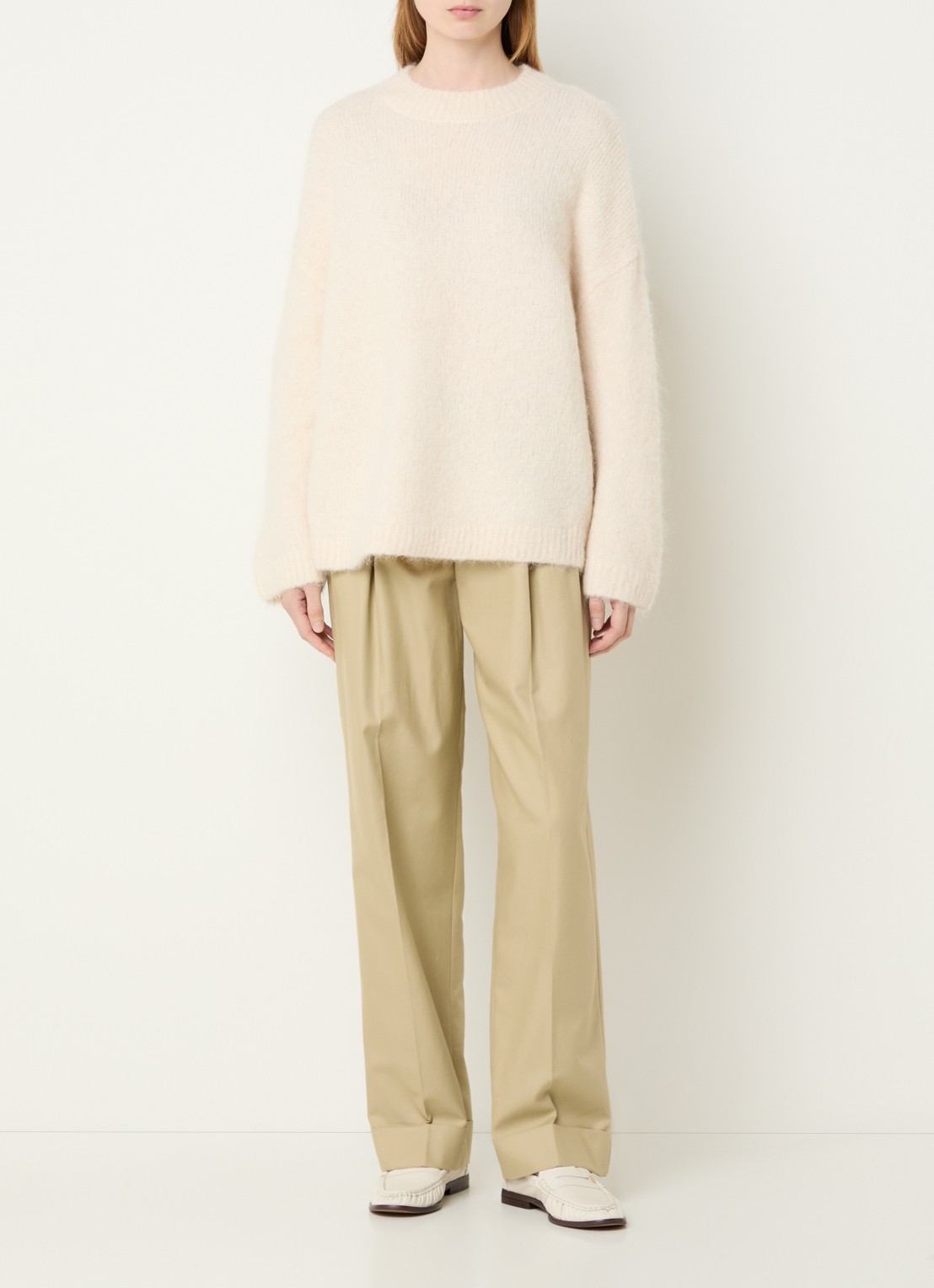 Selected Gabriella grofgebreide trui in alpaca wolblend - voorkant 3 gebroken wit