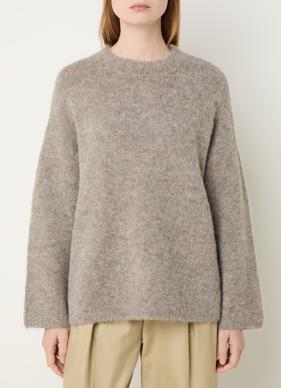 Selected Gabriella grofgebreide trui in alpaca wolblend - detail 2 grijs
