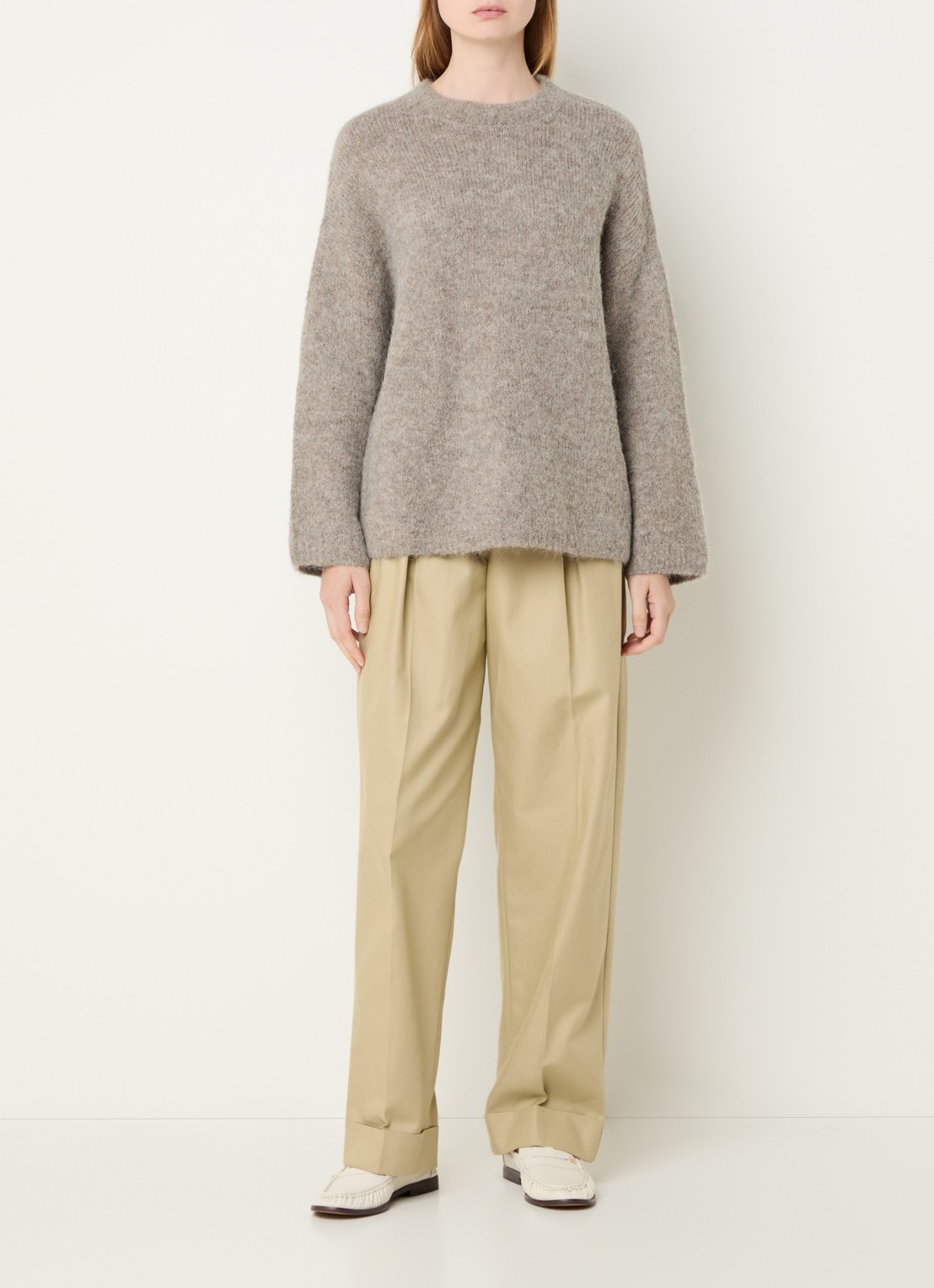 Selected Gabriella grofgebreide trui in alpaca wolblend - voorkant 4 grijs
