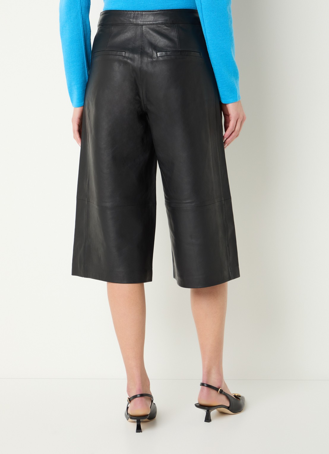 Selected Gigi high waist wide fit culotte van lamsleer - achterkant zwart