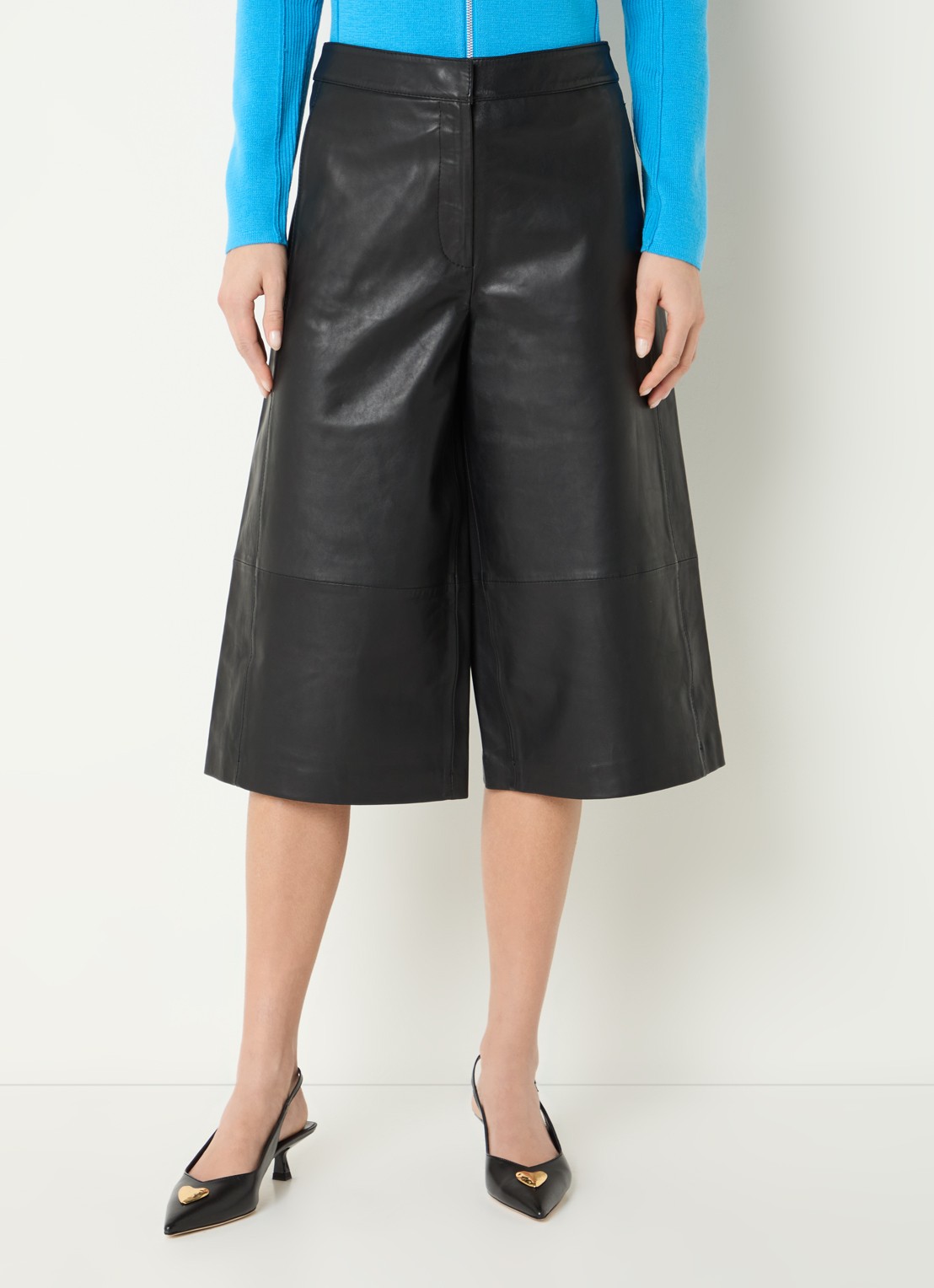 Selected Gigi high waist wide fit culotte van lamsleer - detail 4 zwart