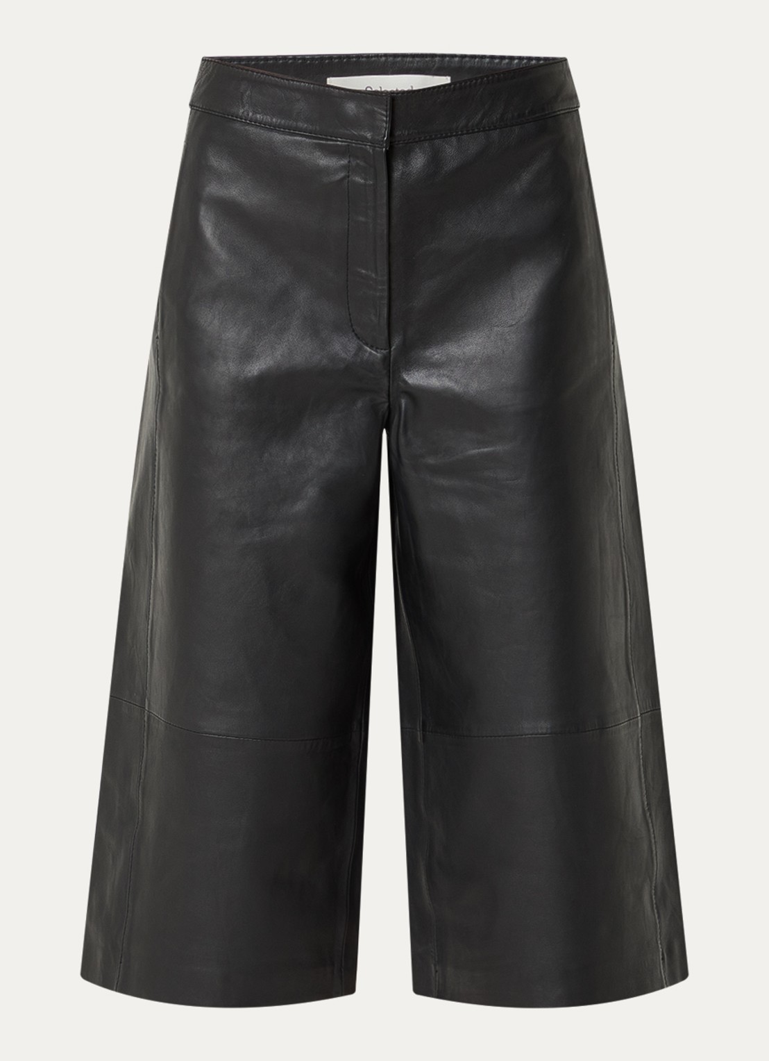 Selected Gigi high waist wide fit culotte van lamsleer - voorkant 2 zwart